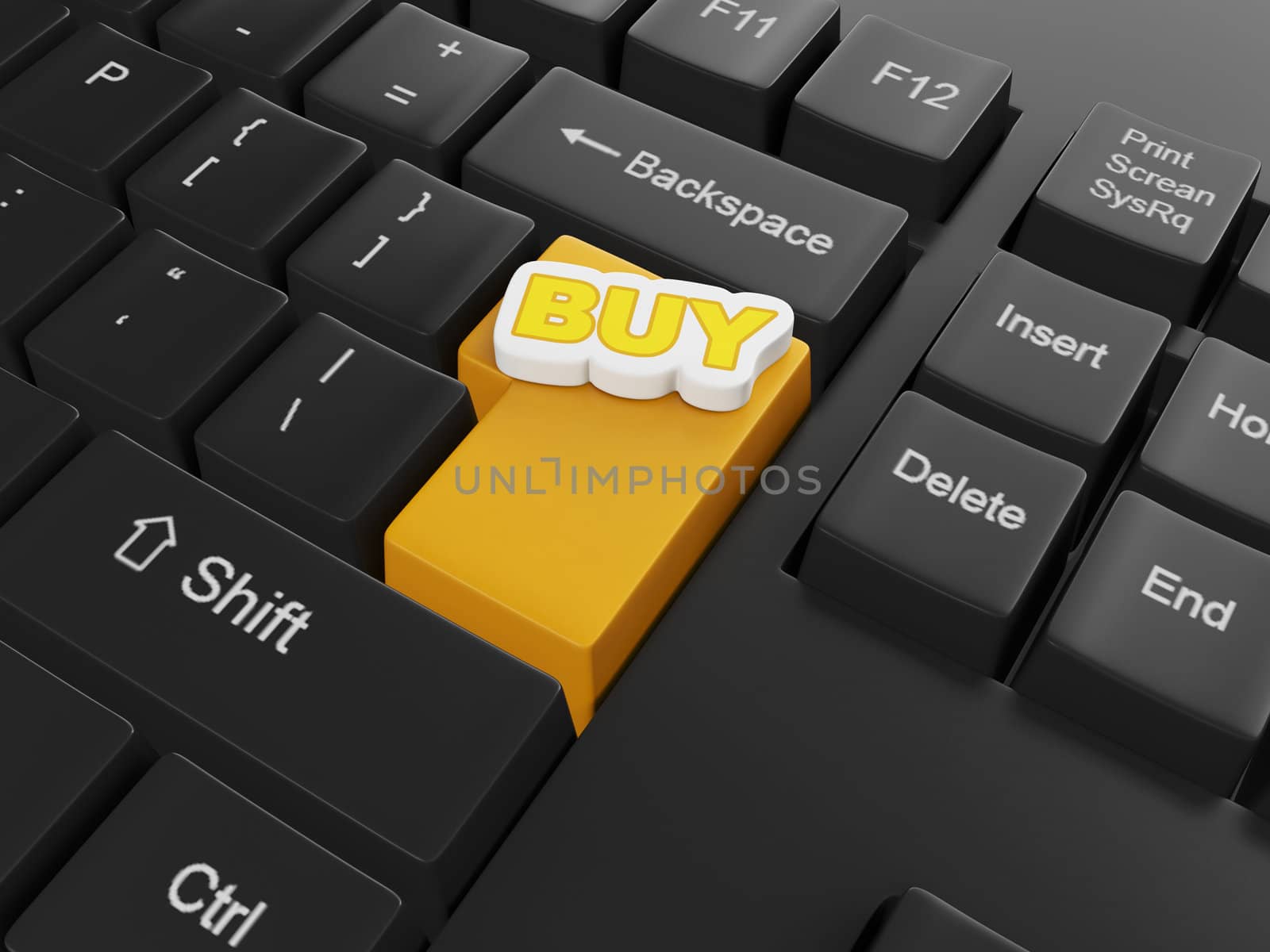 3d illustration of computer technologies. Keyboard with buy.