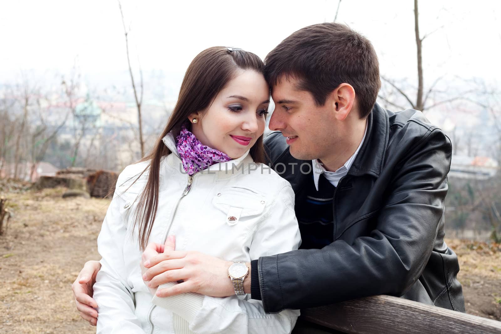 beautiful young love couple in city Prague by jannyjus