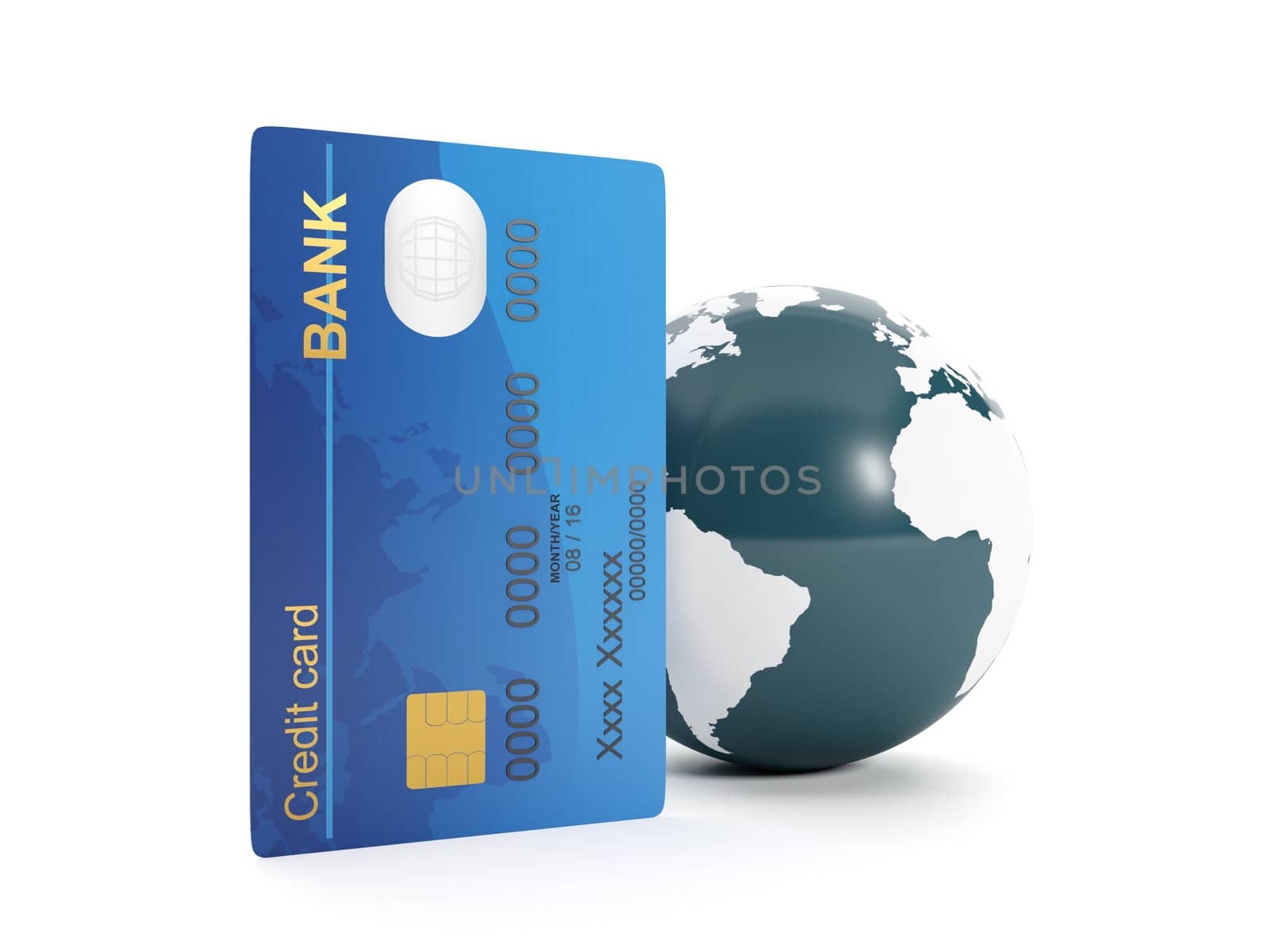 3d illustration: Using a credit card anywhere in the land