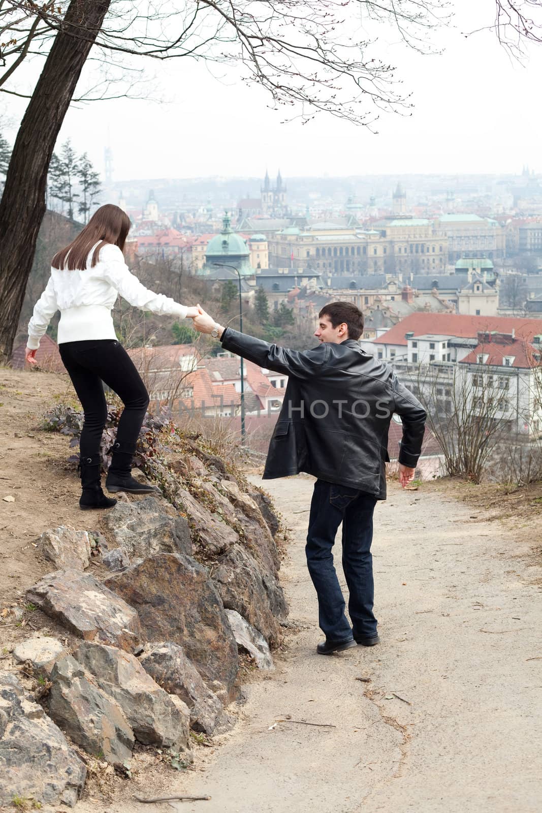 beautiful young love couple in city Prague by jannyjus