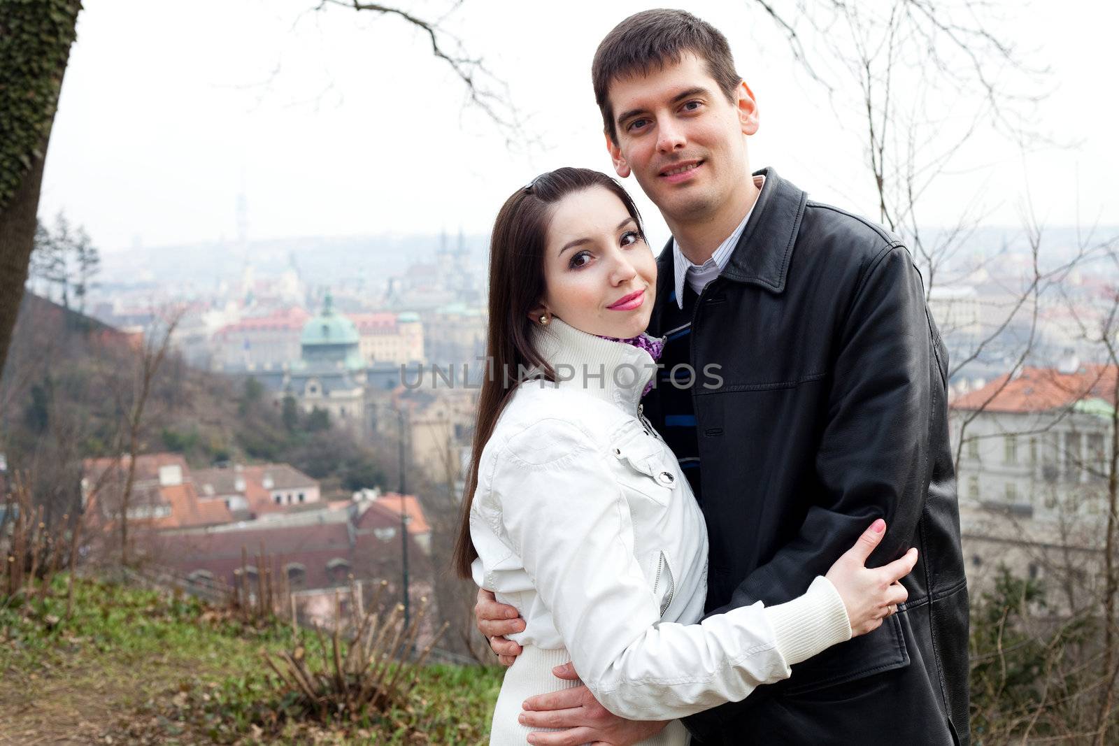 beautiful young love couple in city Prague by jannyjus