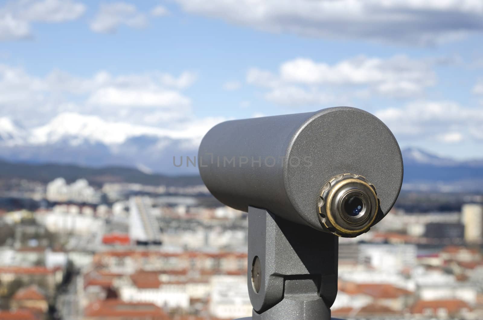 Coin operated viewfinder telescope on Ljubljana castle.