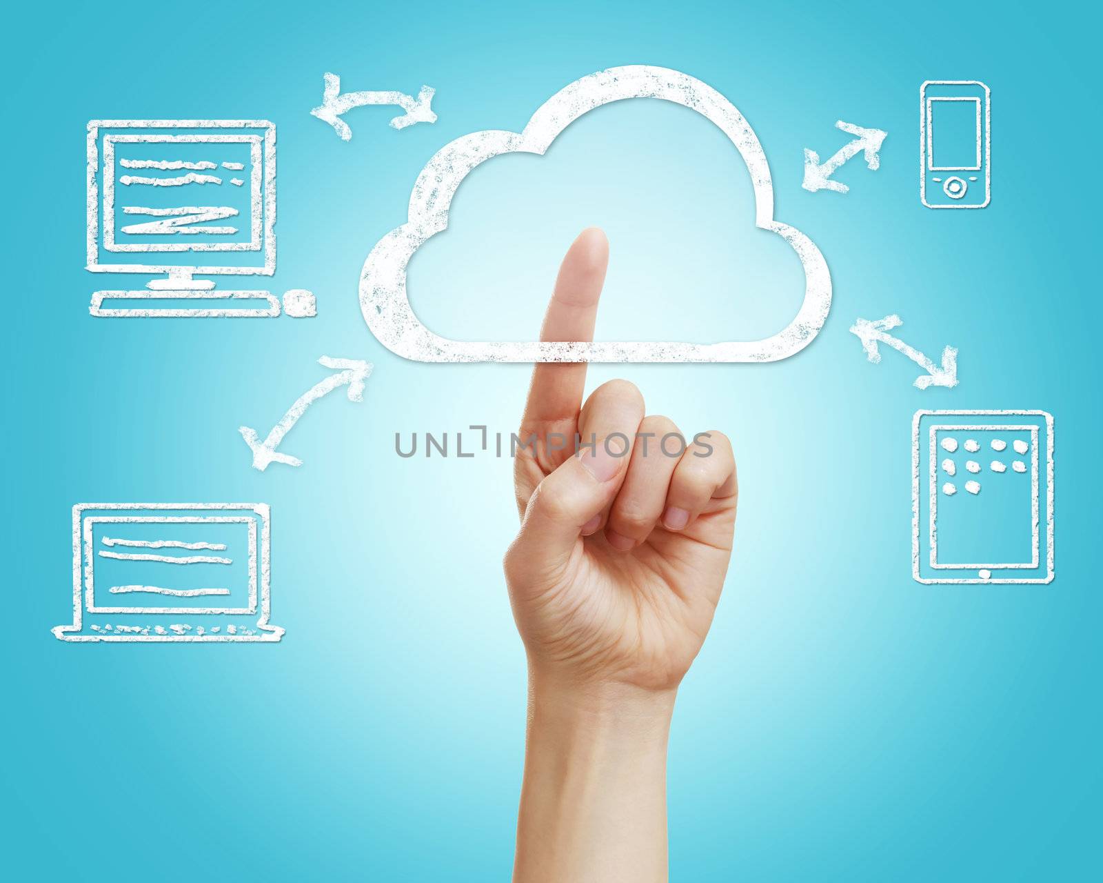 Hand with cloud computing concept 