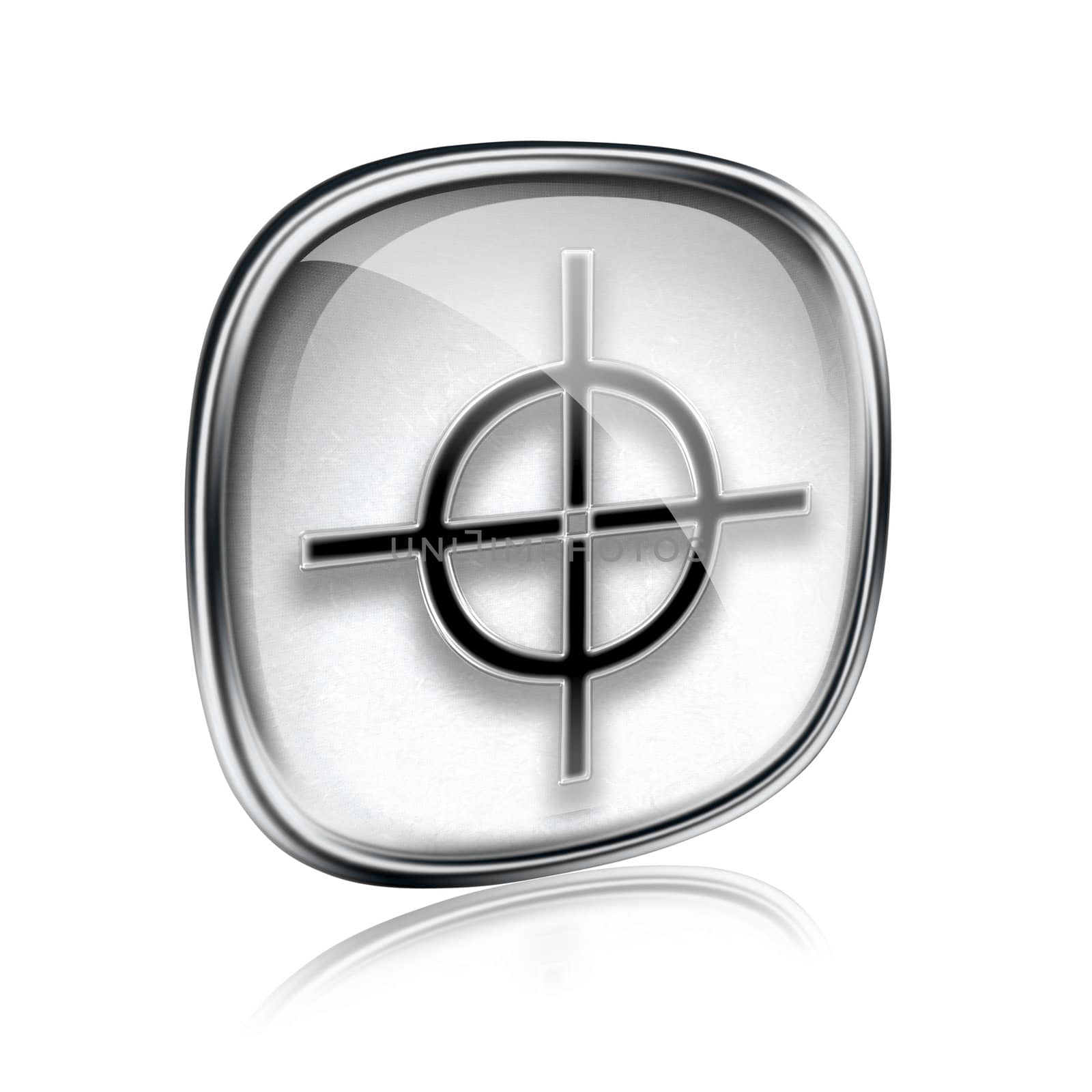 target icon grey glass, isolated on white background.