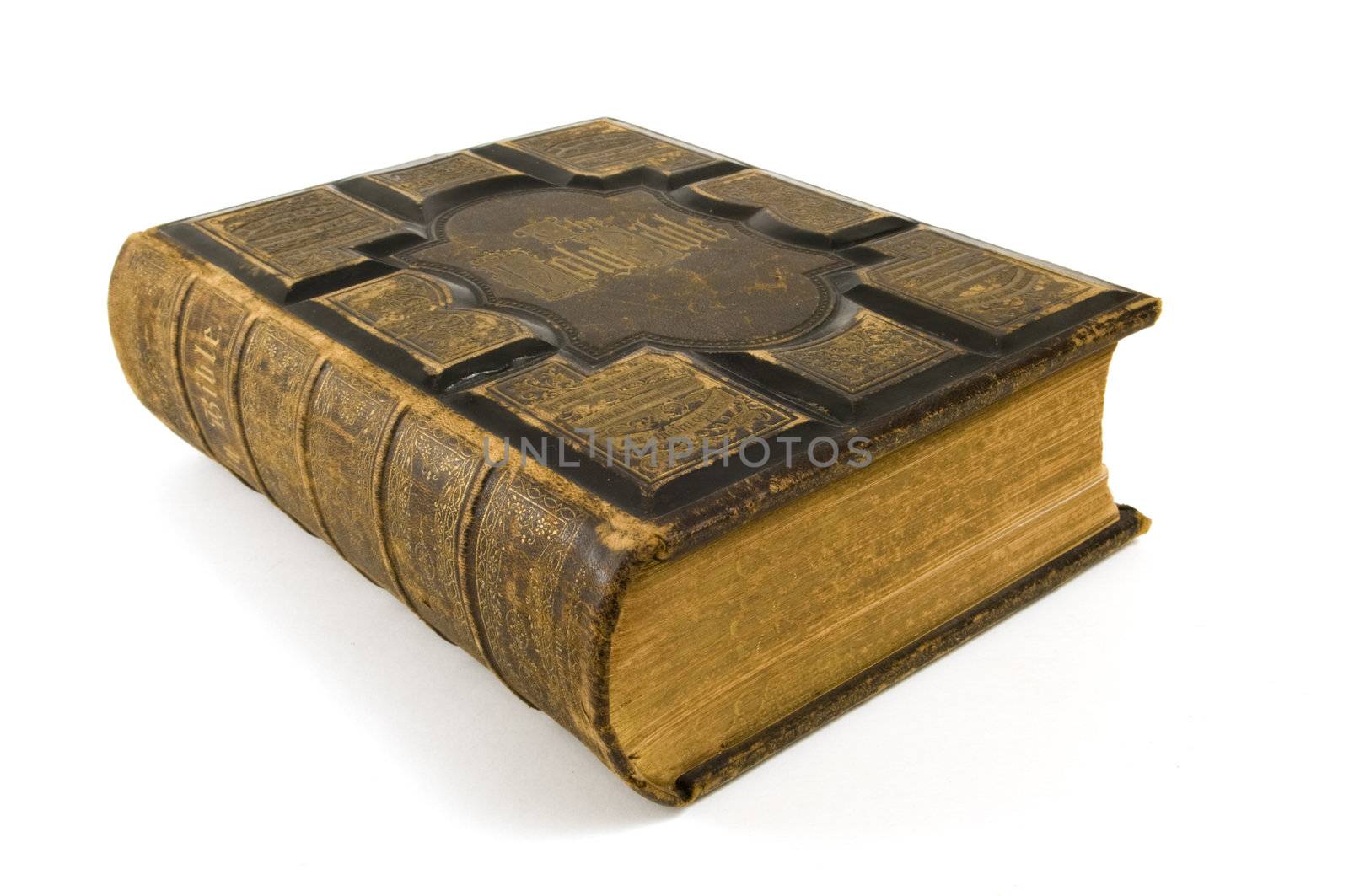 Large old bible on white background