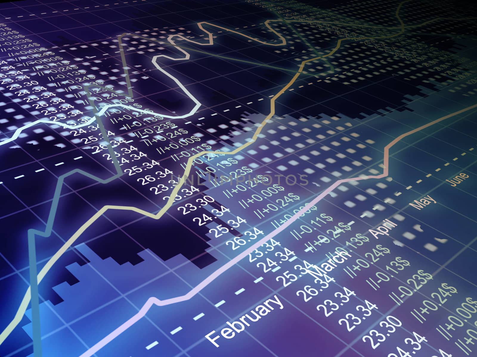 Business statistics and analytics, glowing sheet beznes statistics of exchange trading in the dark