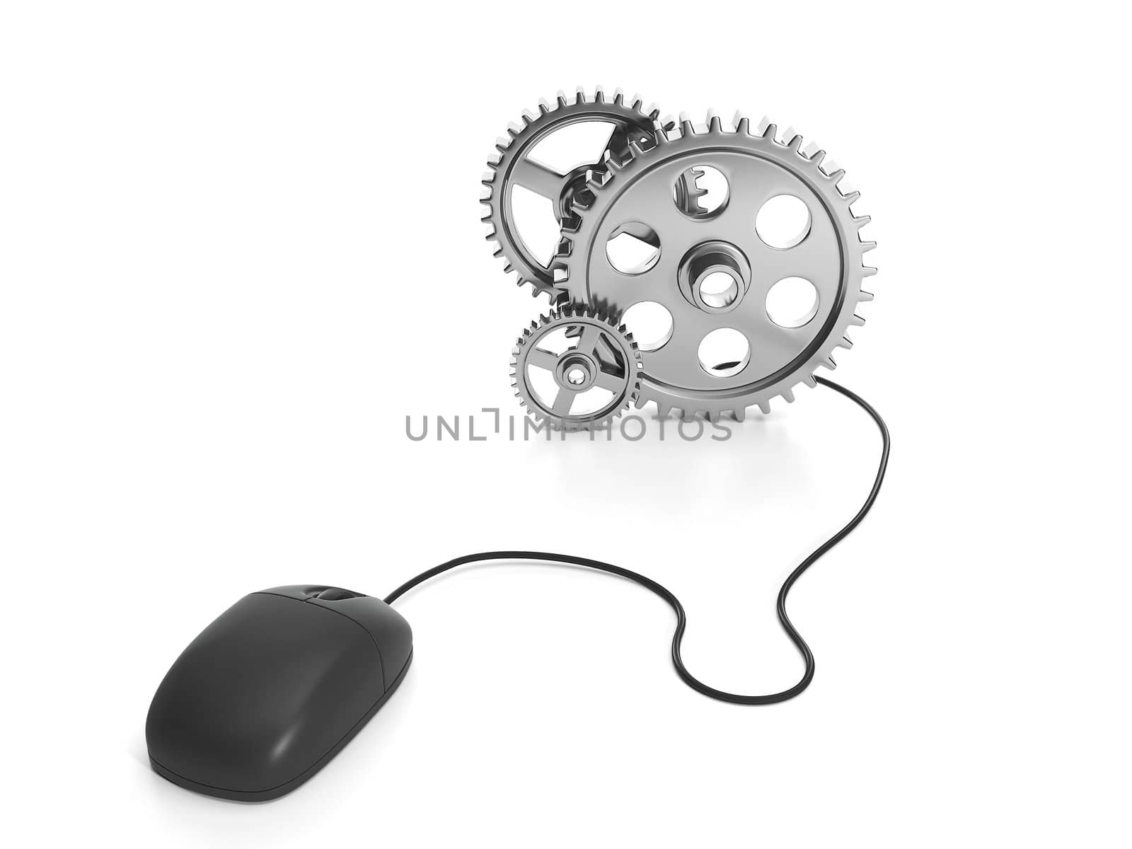 3d illustration of internet technology. Work on the Internet, a computer mouse and gears