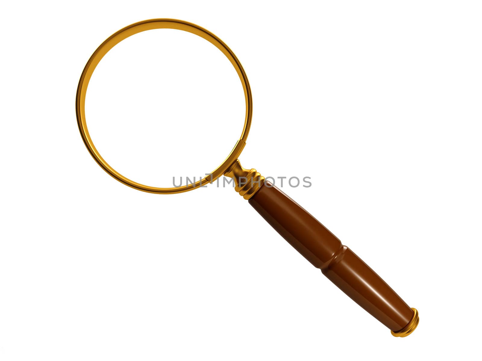 3d illustration: Objects. Magnifier closeup on white background