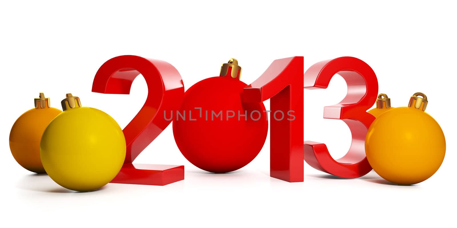 3d illustration: New Year and Christmas. In 2013 and a group of Christmas decorations