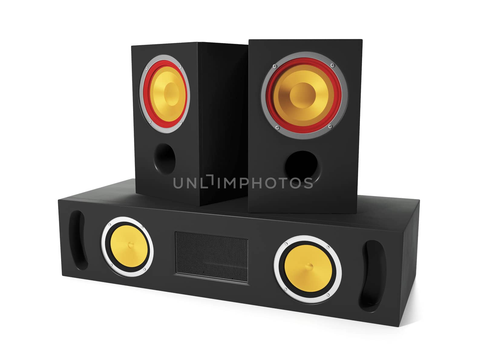 3d illustration: Group Audio Speakers