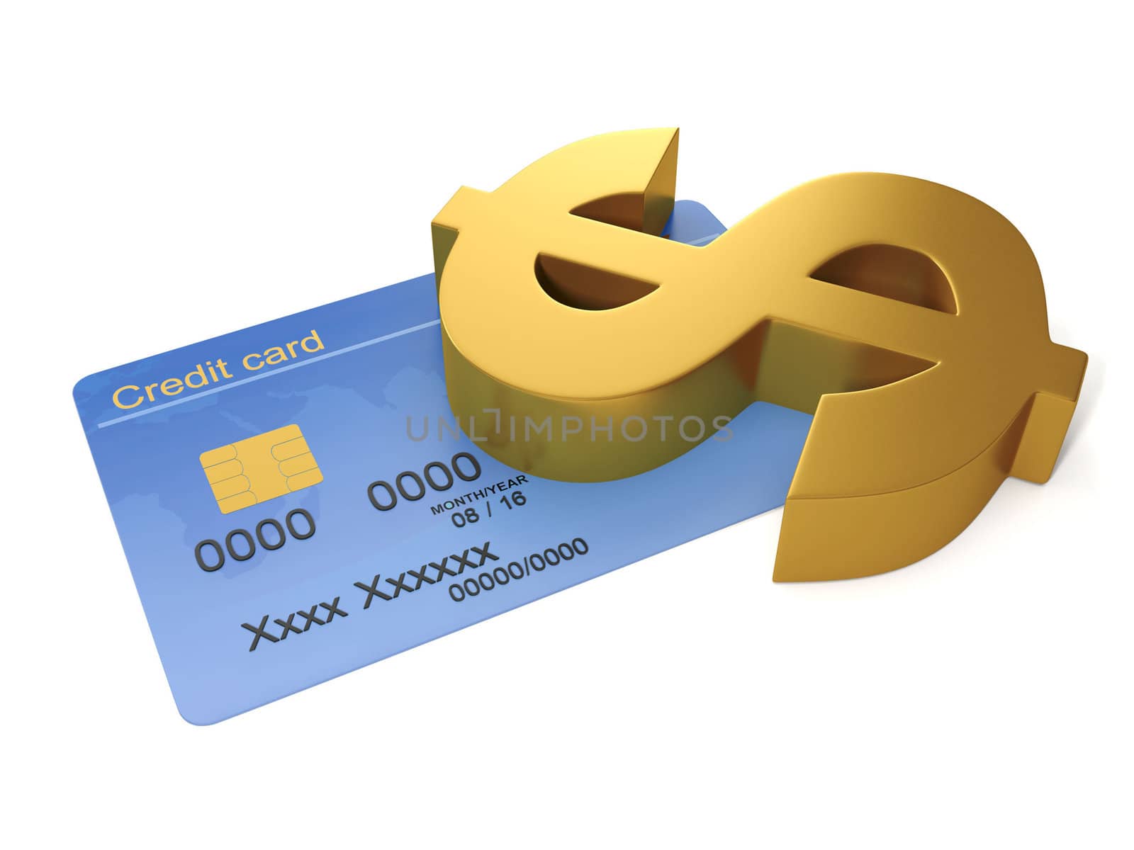 3d Illustration: Business and Finance. Credit card and dollar sign