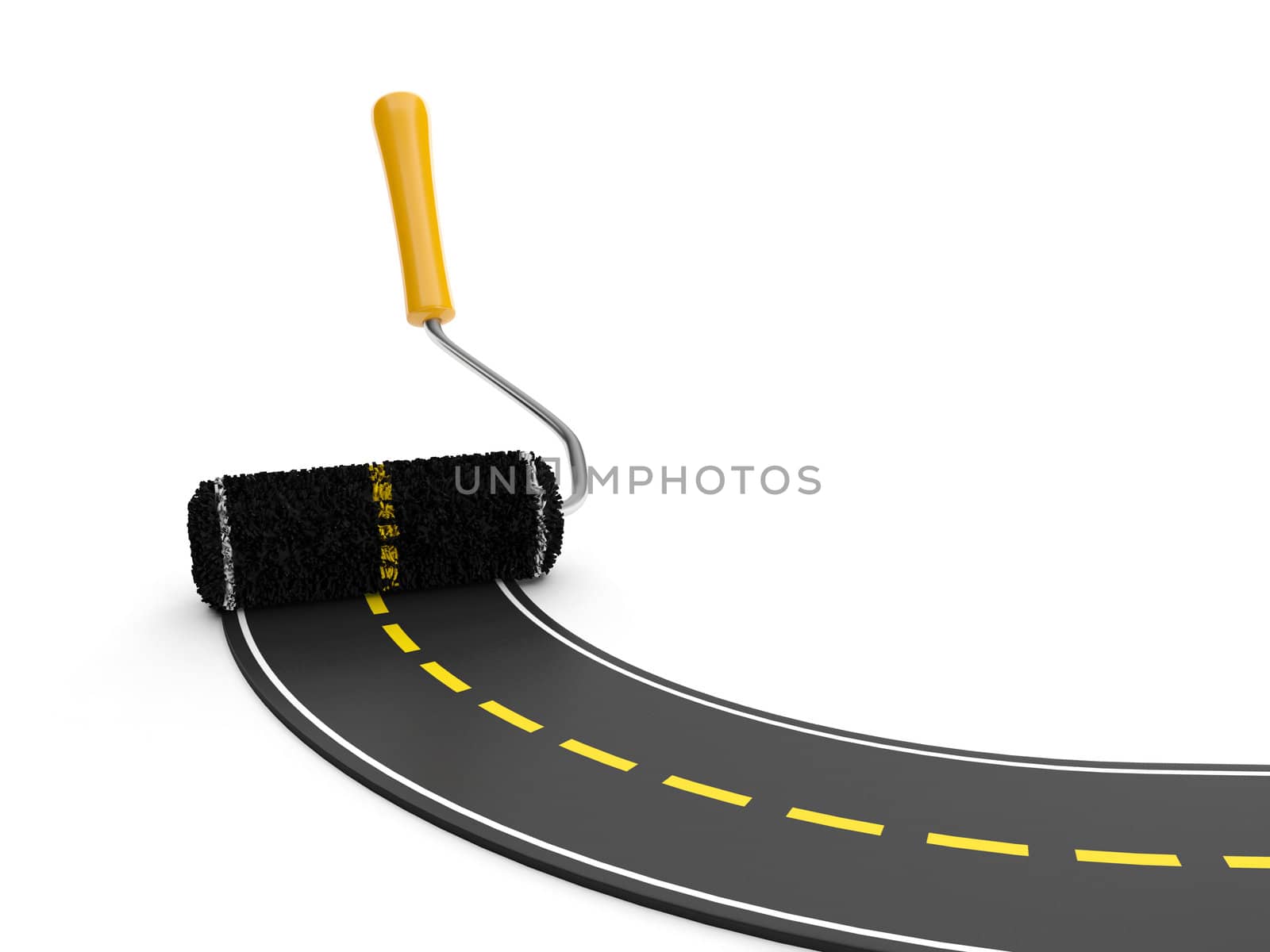 3d illustration: the creation of the pavement. Roller and the road