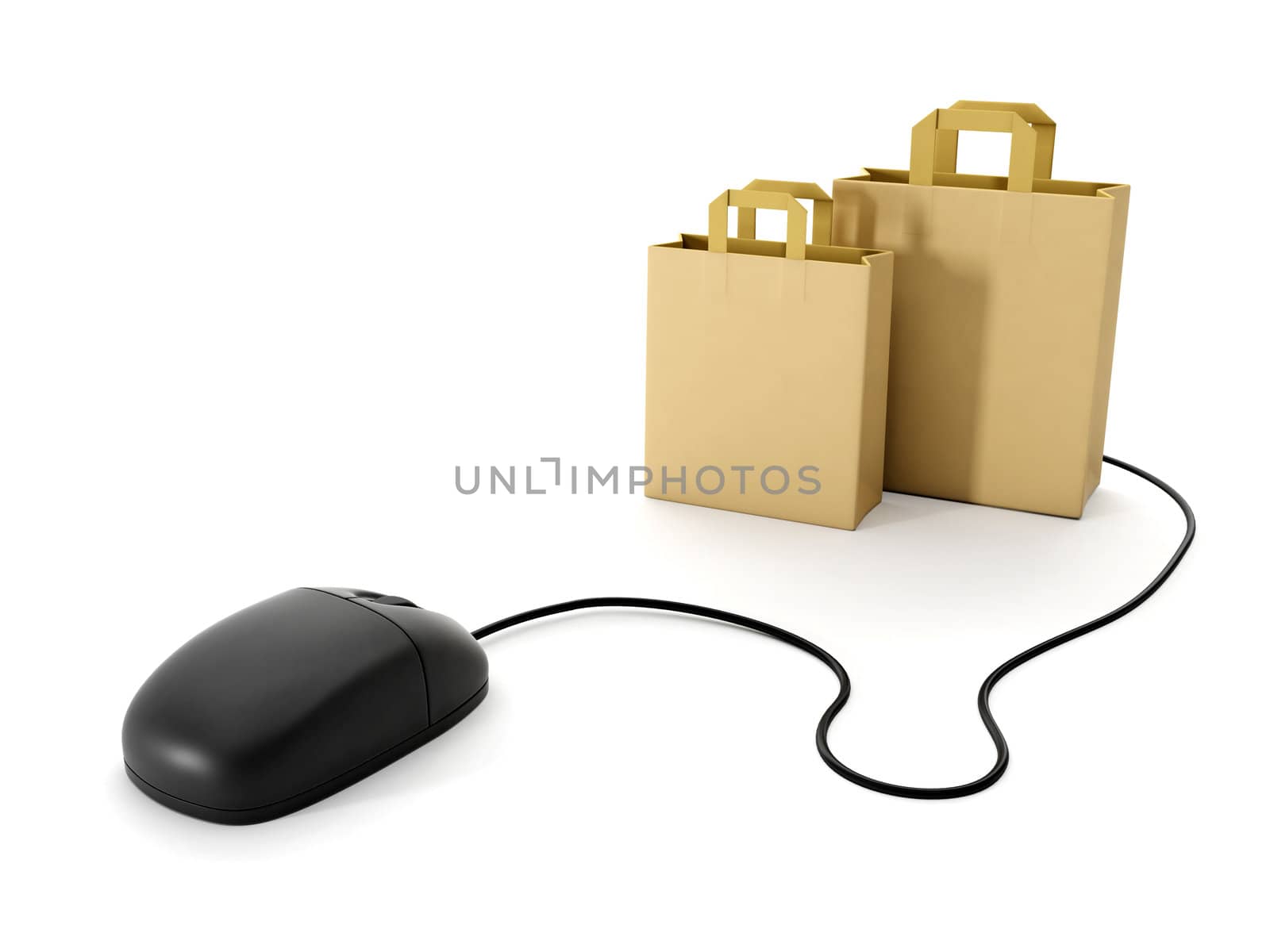 3d illustration: Shopping online. Computer Mouse and a group of  by kolobsek