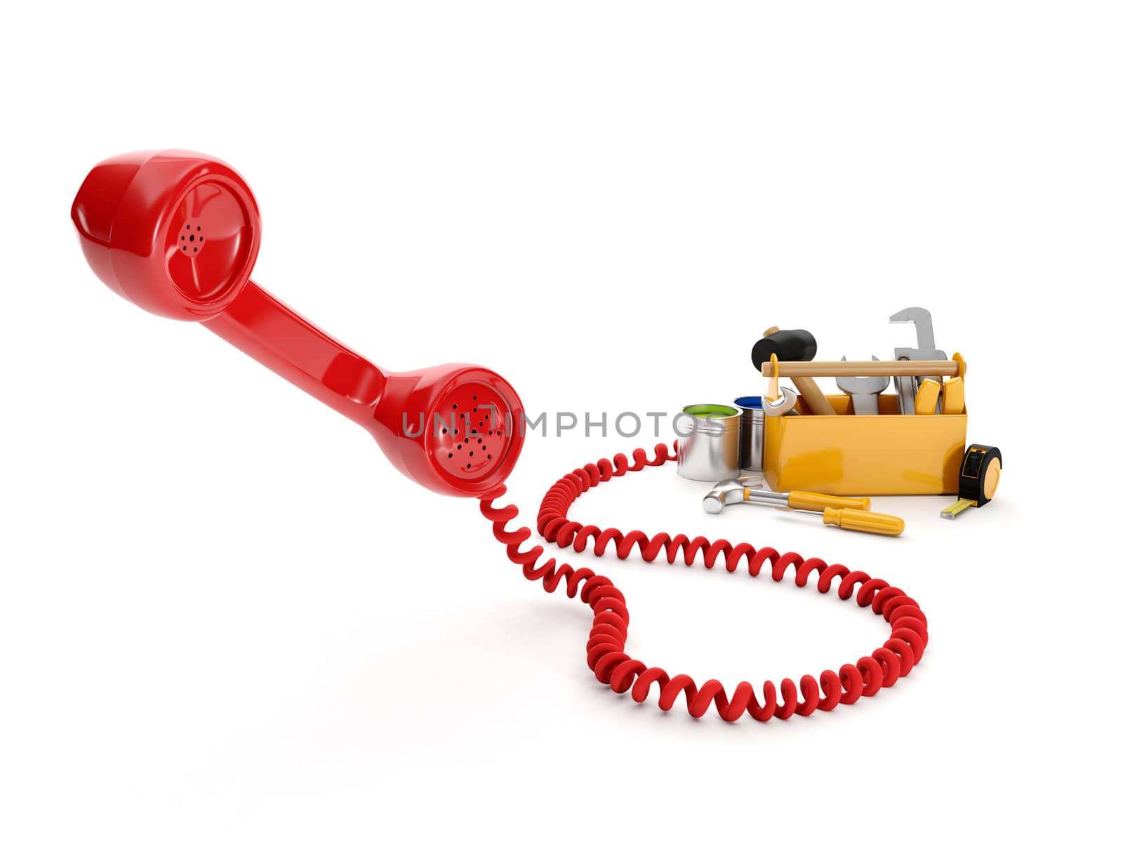 3d illustration: handset and a group of instruments. Call the bu by kolobsek