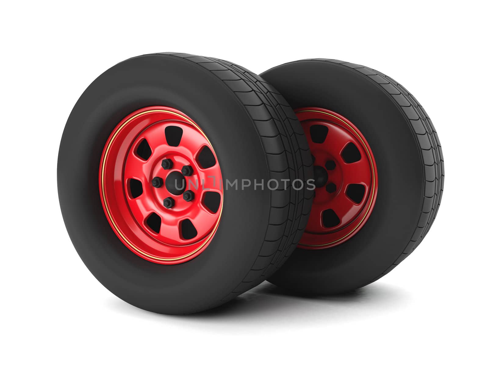 3d illustration: Car repair car wheel on a white background by kolobsek