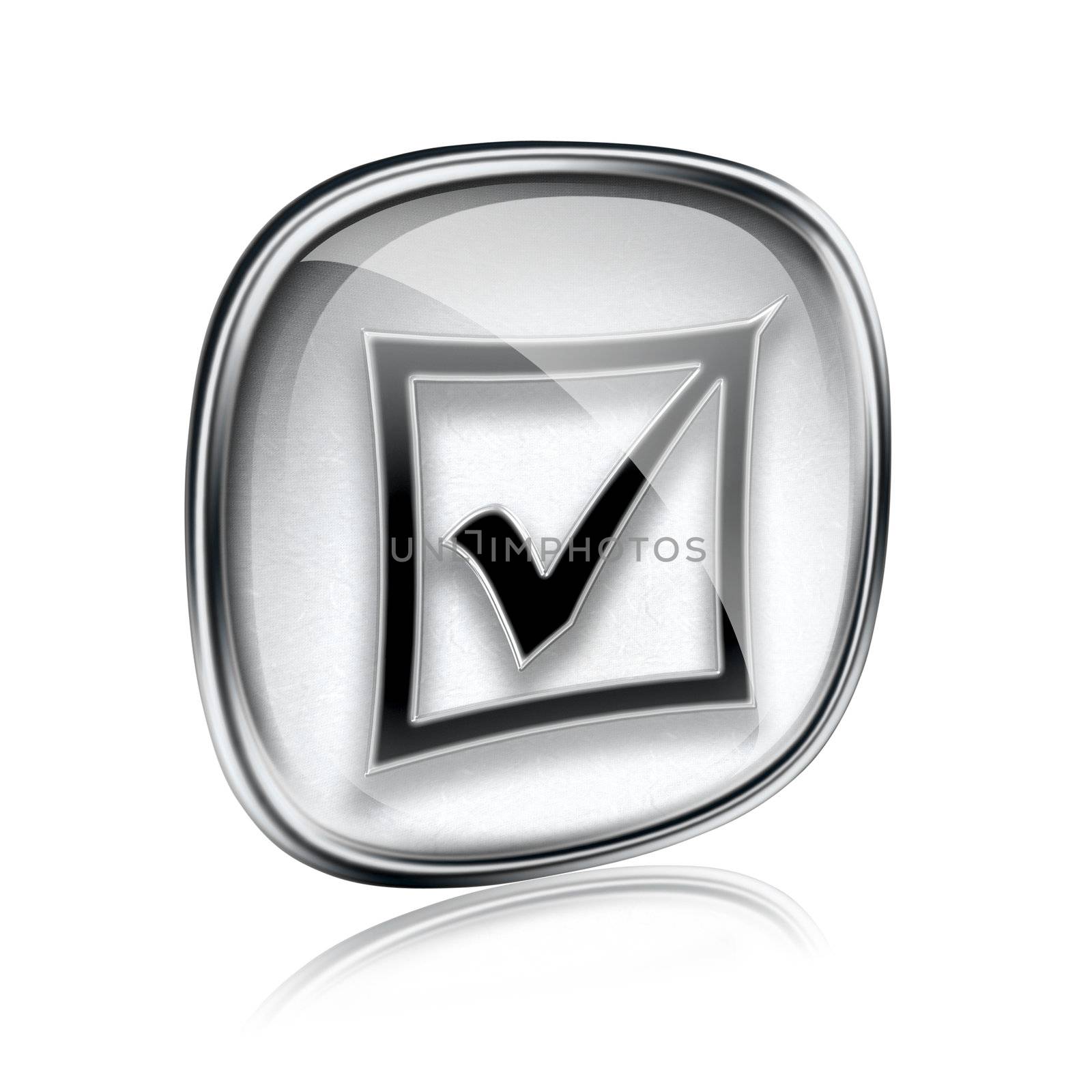 check icon grey glass, isolated on white background.