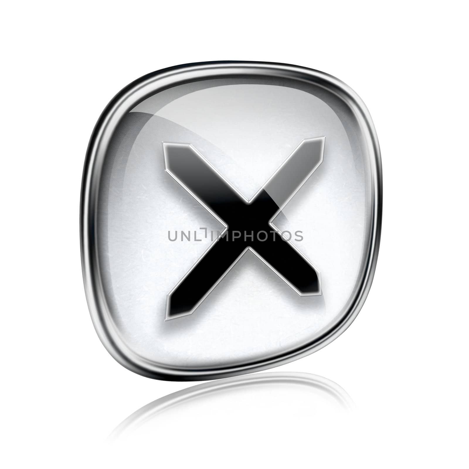 close icon grey glass, isolated on white background.