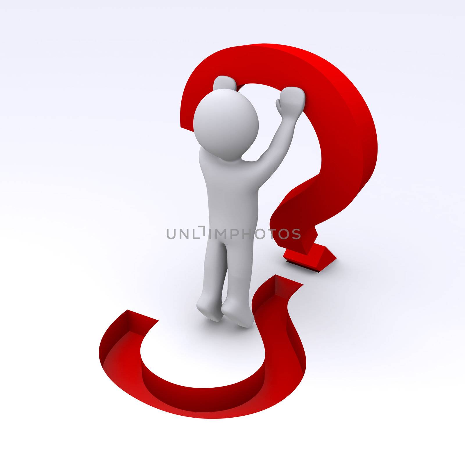 3d person is lifting question mark from the ground