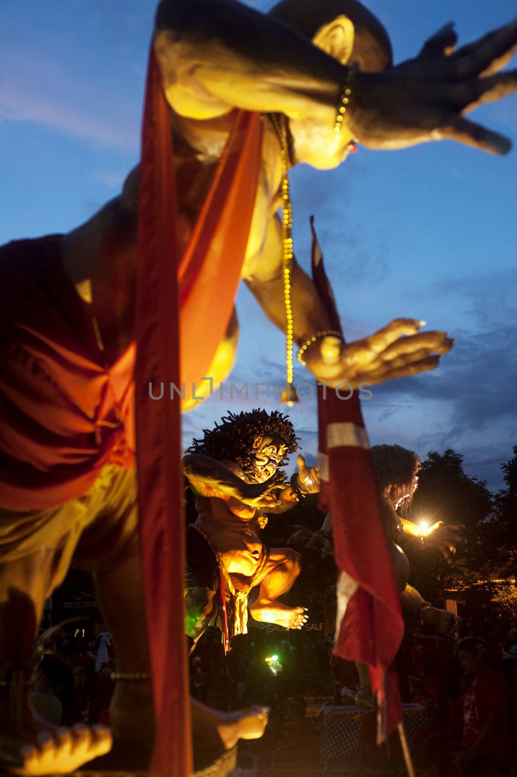 Ubud, Bali, Indonesia - March 12, 2013: Balinese statue Ogoh-Ogoh during the celebration of Nyepi - Balinese Day of Silence. The day following Nyepi is also celebrated as New year.