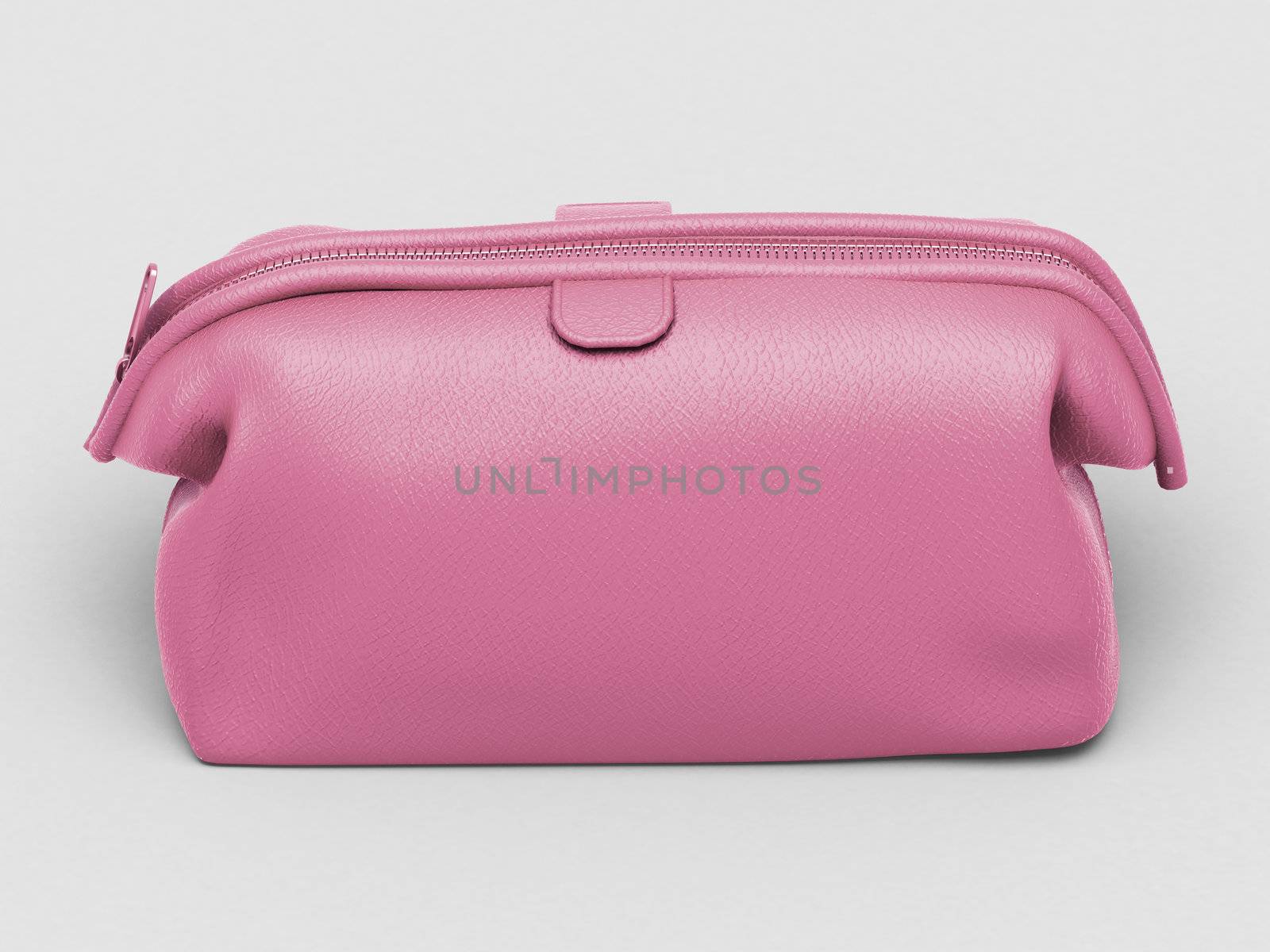 Pink leather clutch closeup on a light background