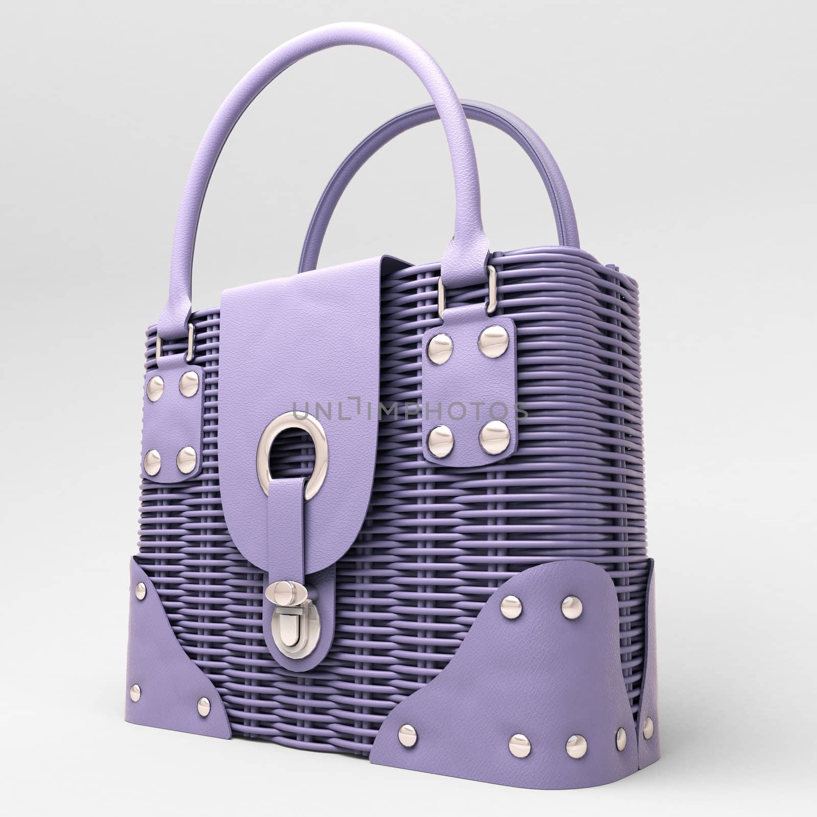 Women's lilac wicker handbag closeup on light background