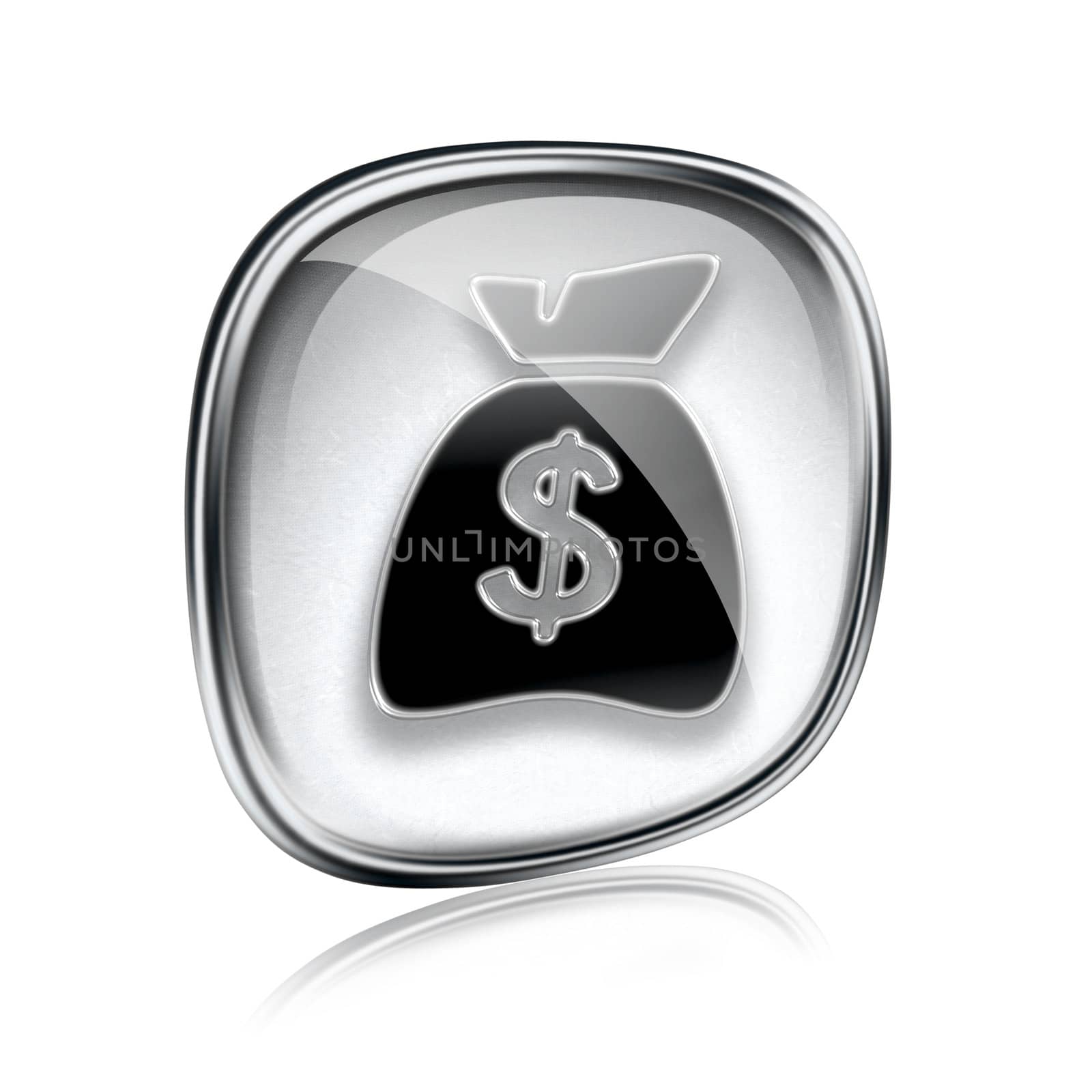 dollar icon grey glass, isolated on white background.