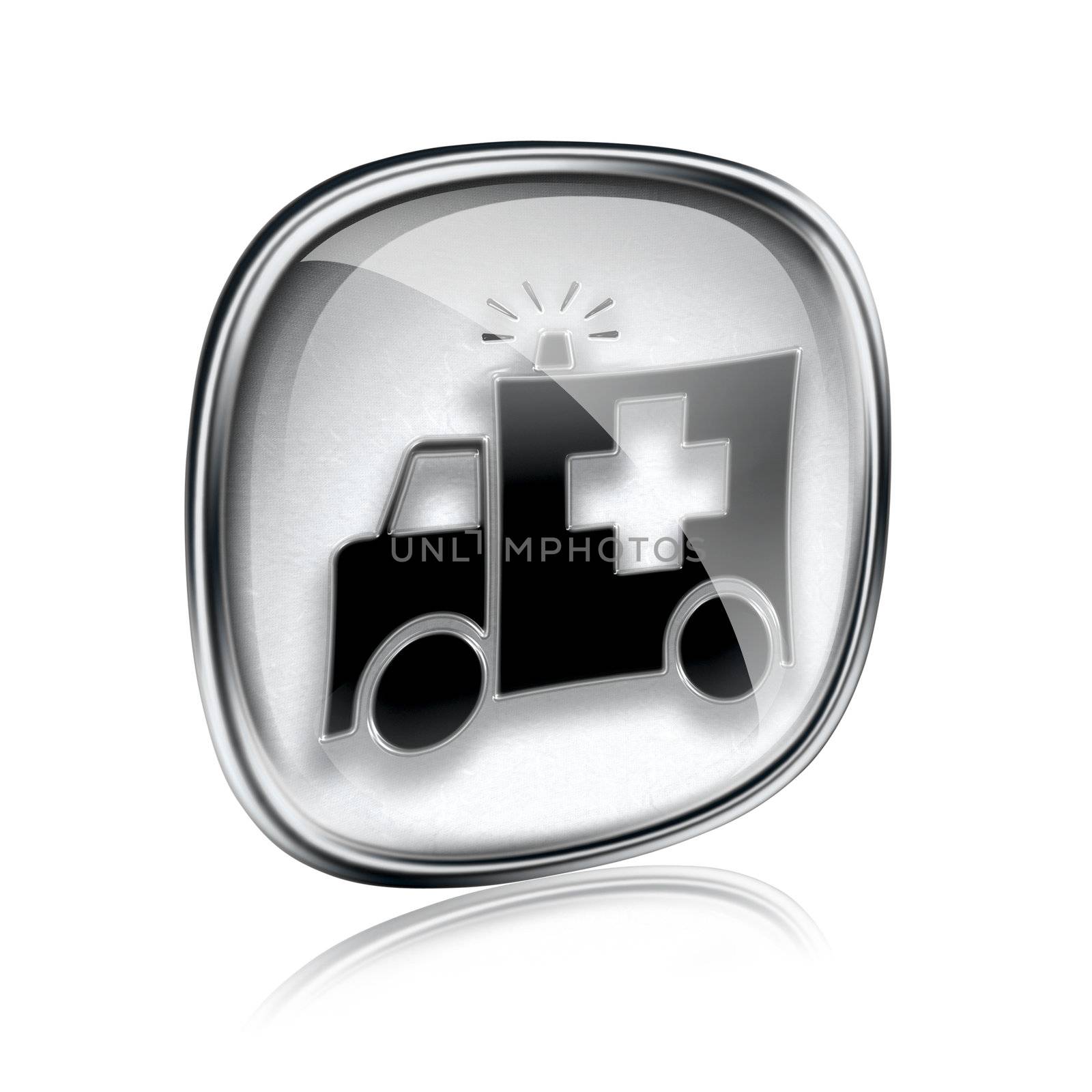 First aid icon grey glass, isolated on white background.