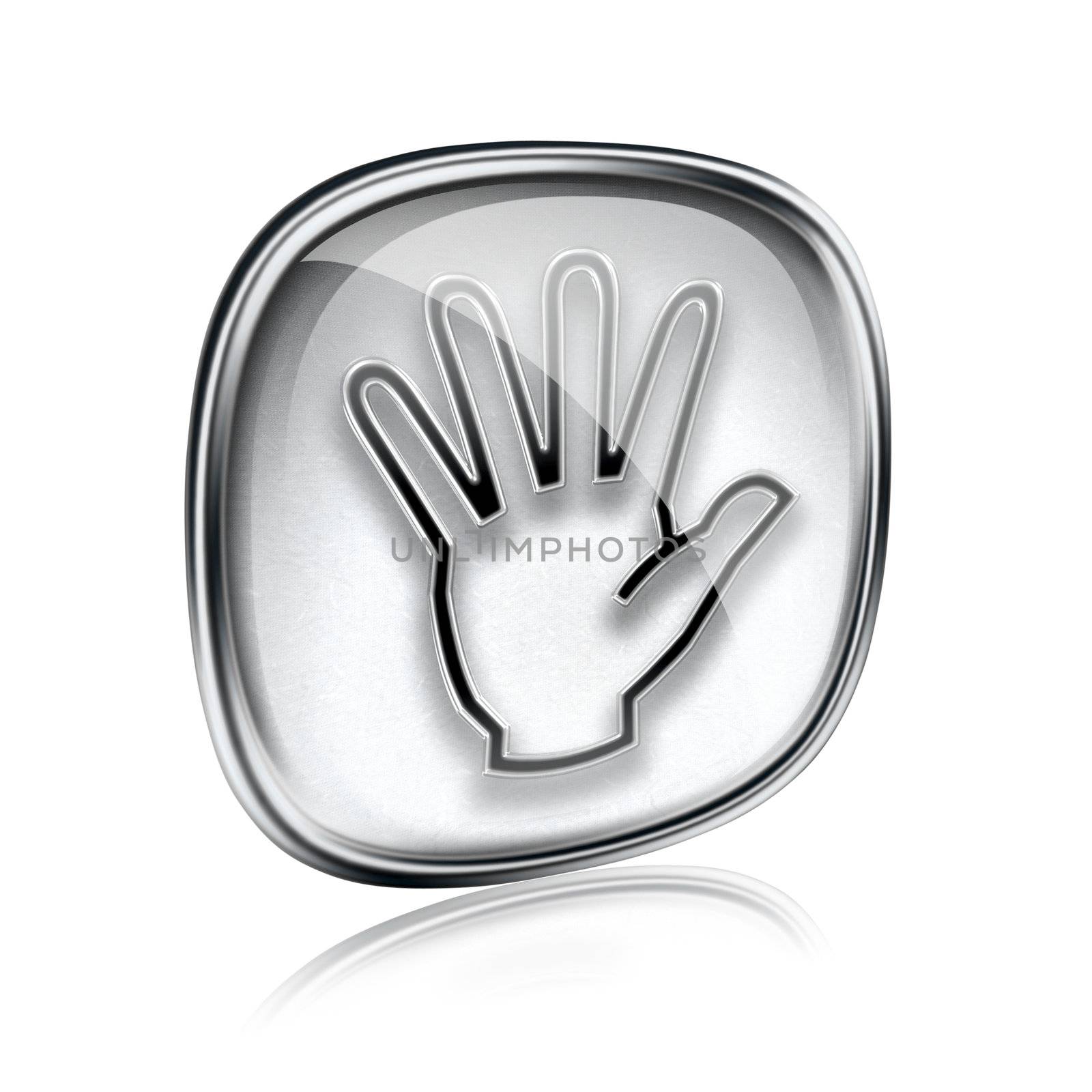 hand icon grey glass, isolated on white background.