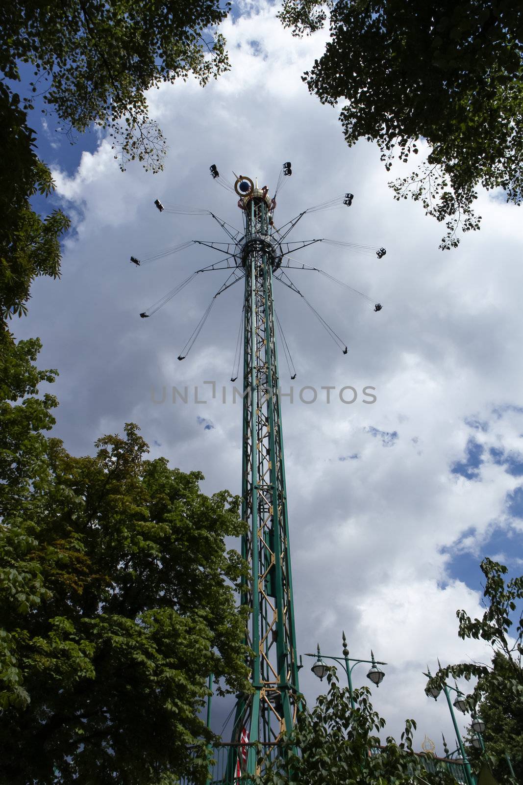 Tall tower chair ride at Tivoli amusement park Copenhagen