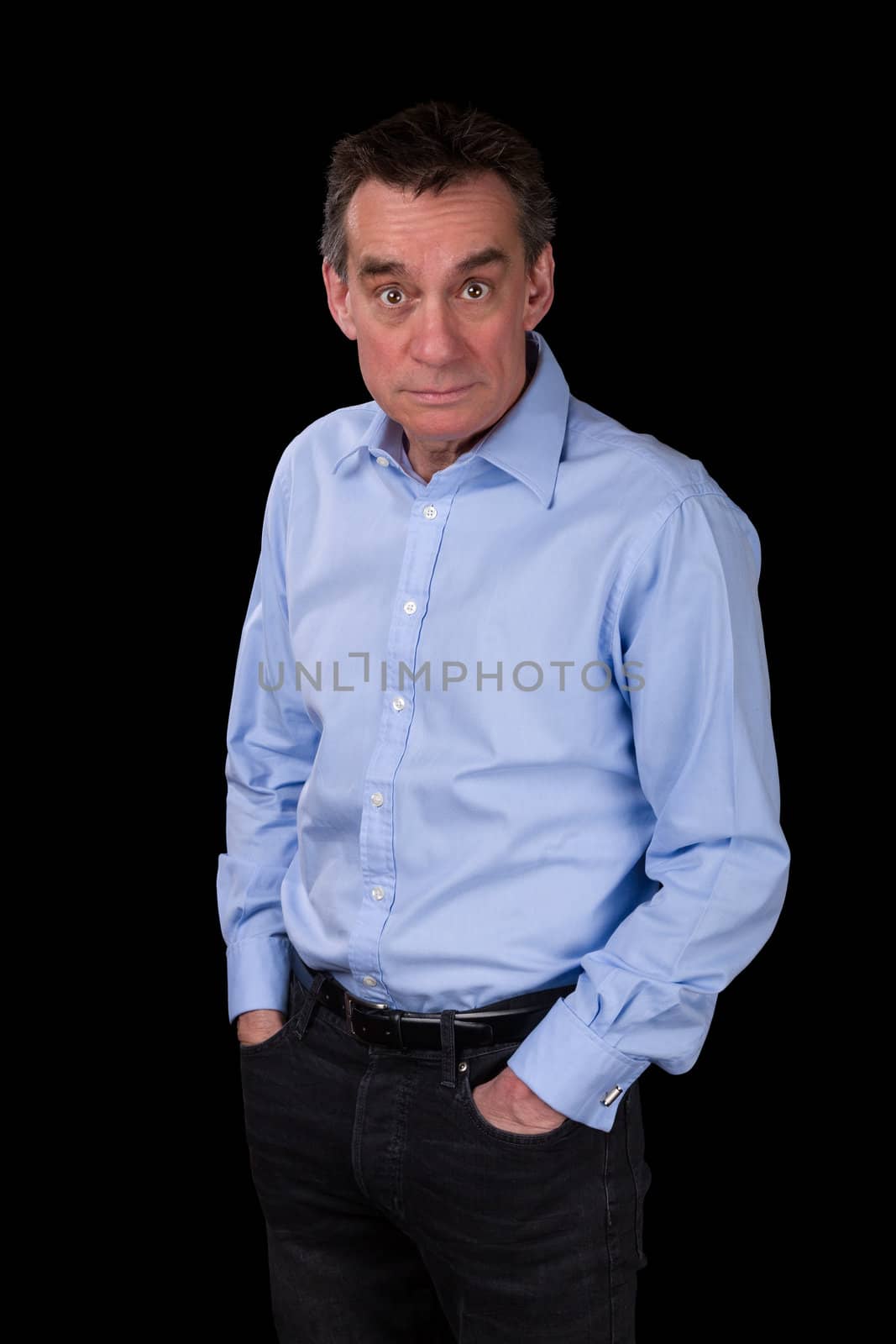 Surprised Shocked Staring Business Man in Blue Shirt by scheriton