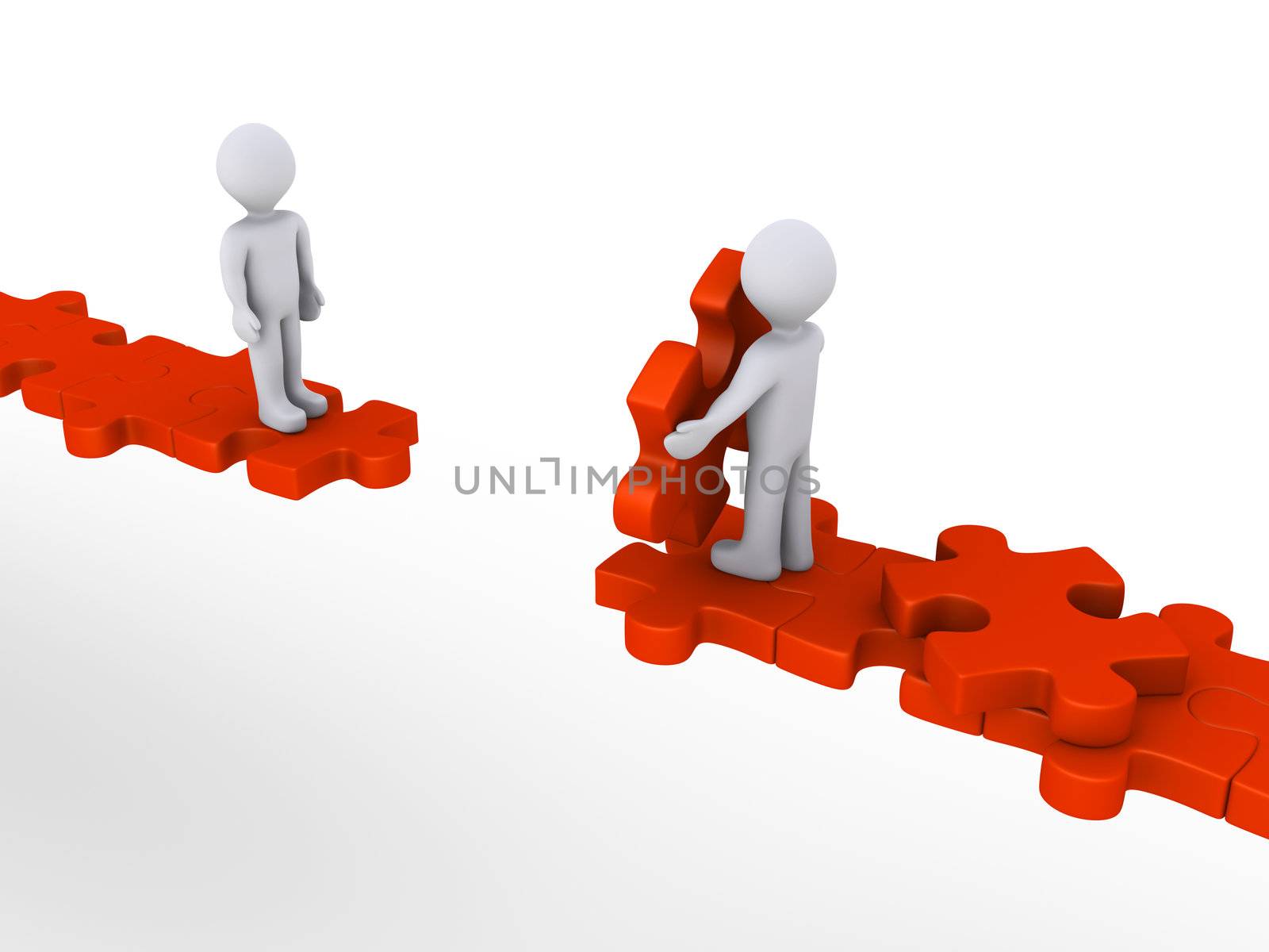 3d person is offering help to another in order to walk on puzzle path