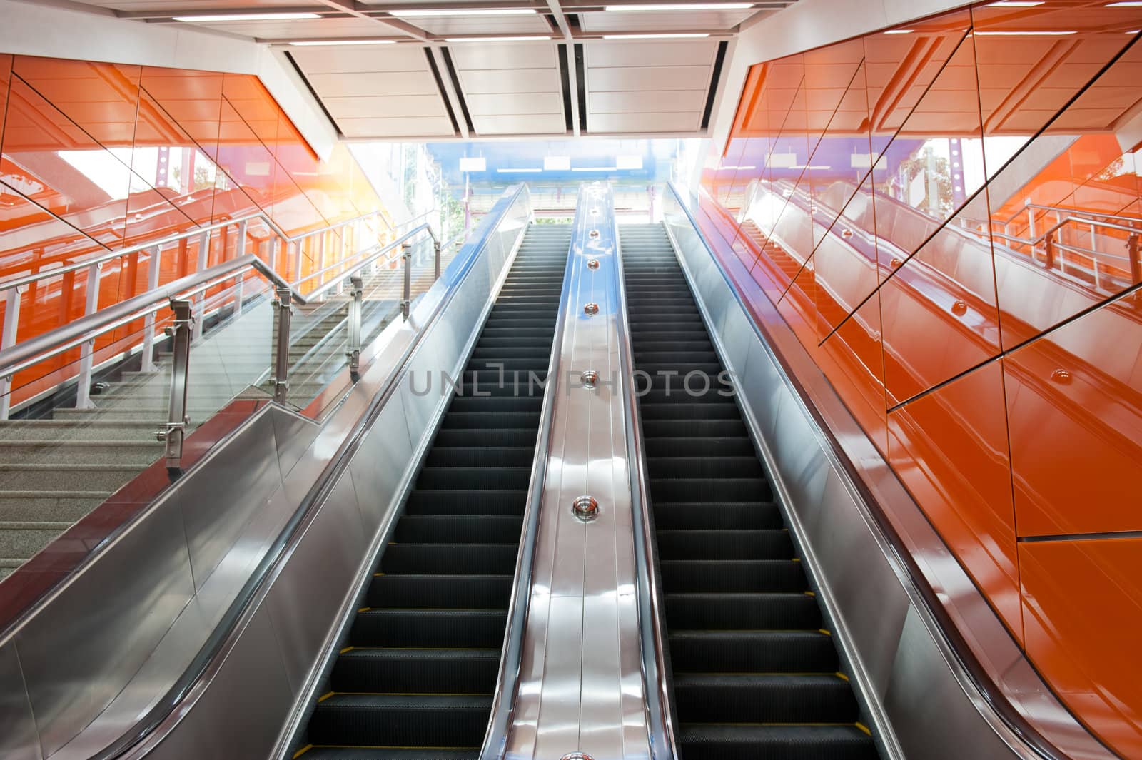 Escalator in the subway station in Guangzhou city, China