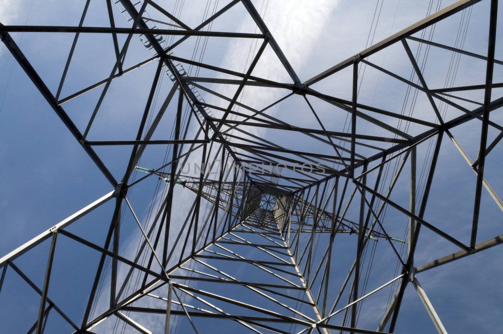 Abstract image of power tower shot looking up the centre