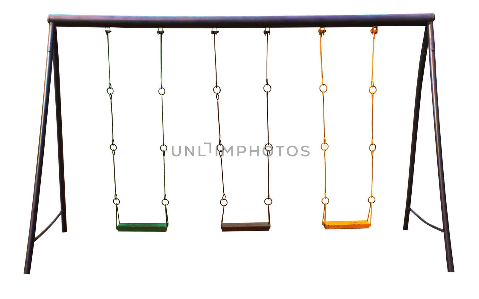 Steel swing with ropes isolated on white