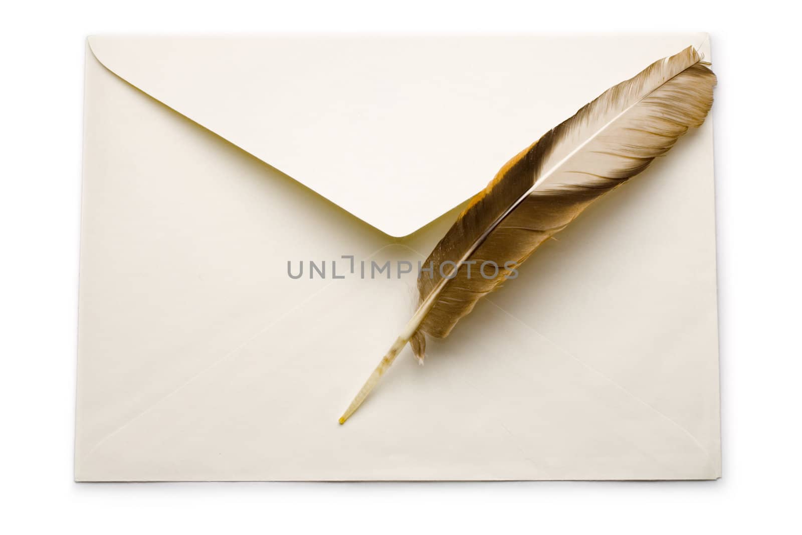 Envelope and feather isolated on white by Garsya