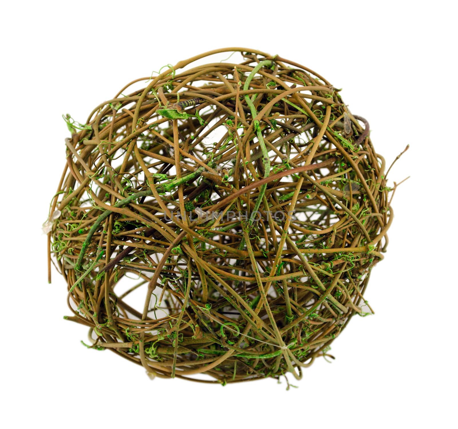 decorative wicker wooden round balls isolated on white background