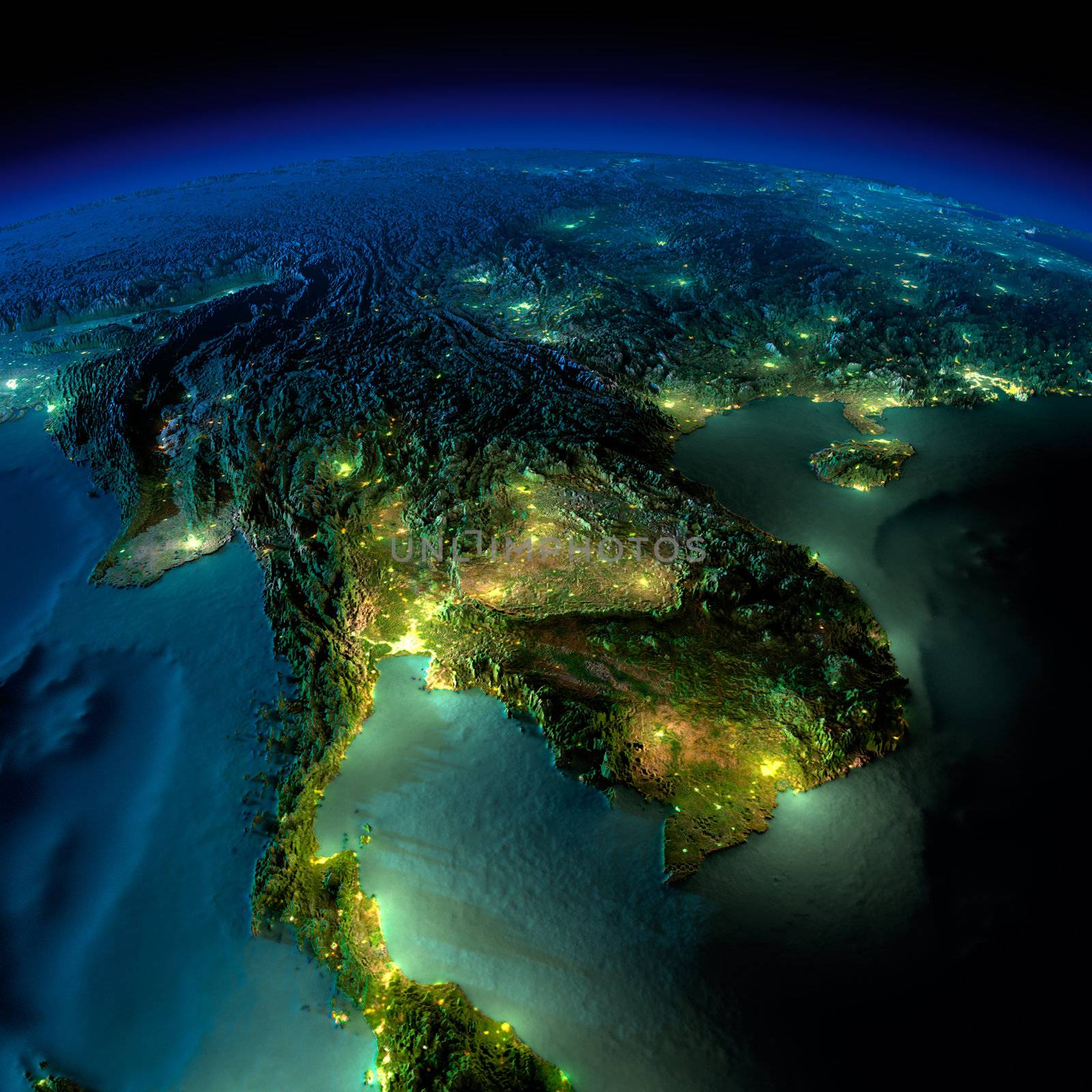Night Earth. A piece of Asia - Indochina peninsula by Antartis