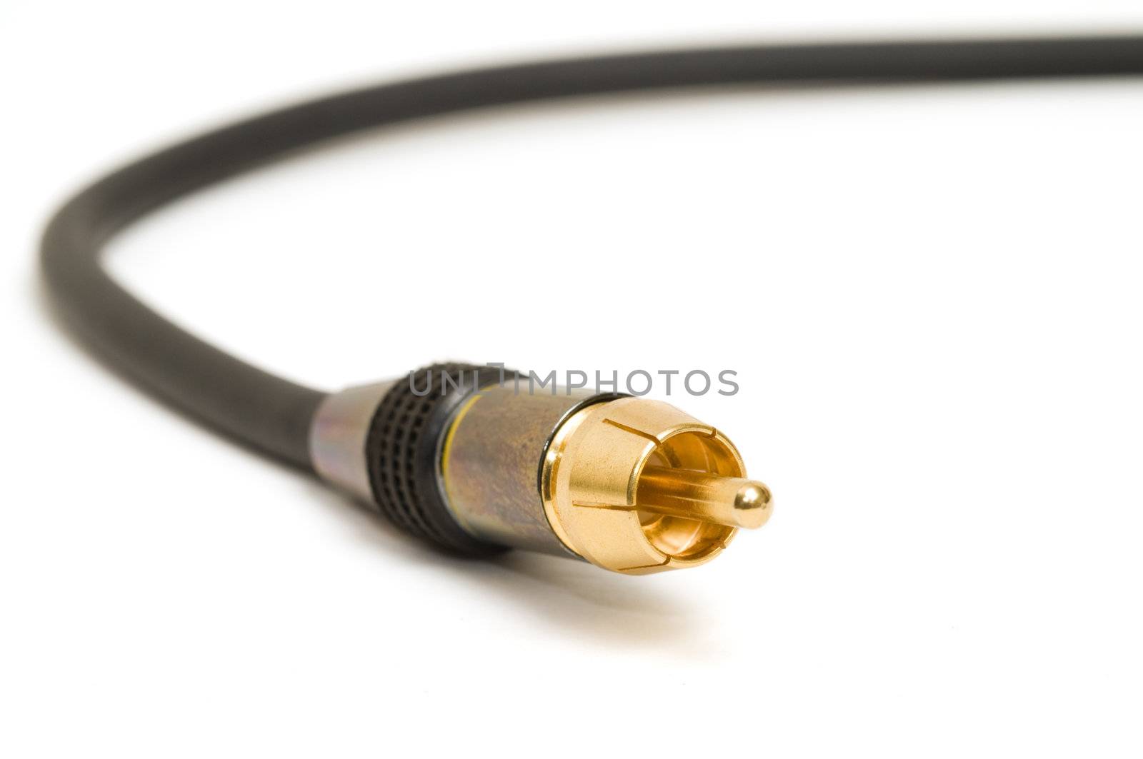 Selective focus on video cable connection isolated on a white background