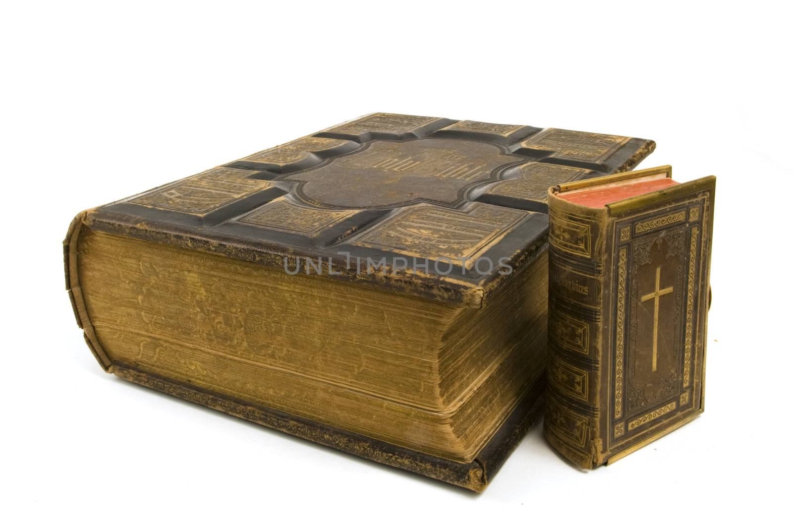 Large and Small Bibles on a white background