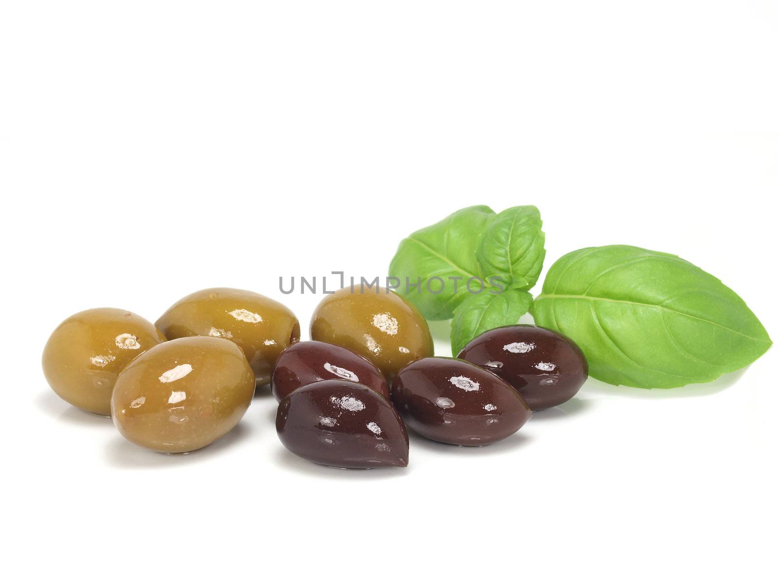 marinated olive fruits on white background
