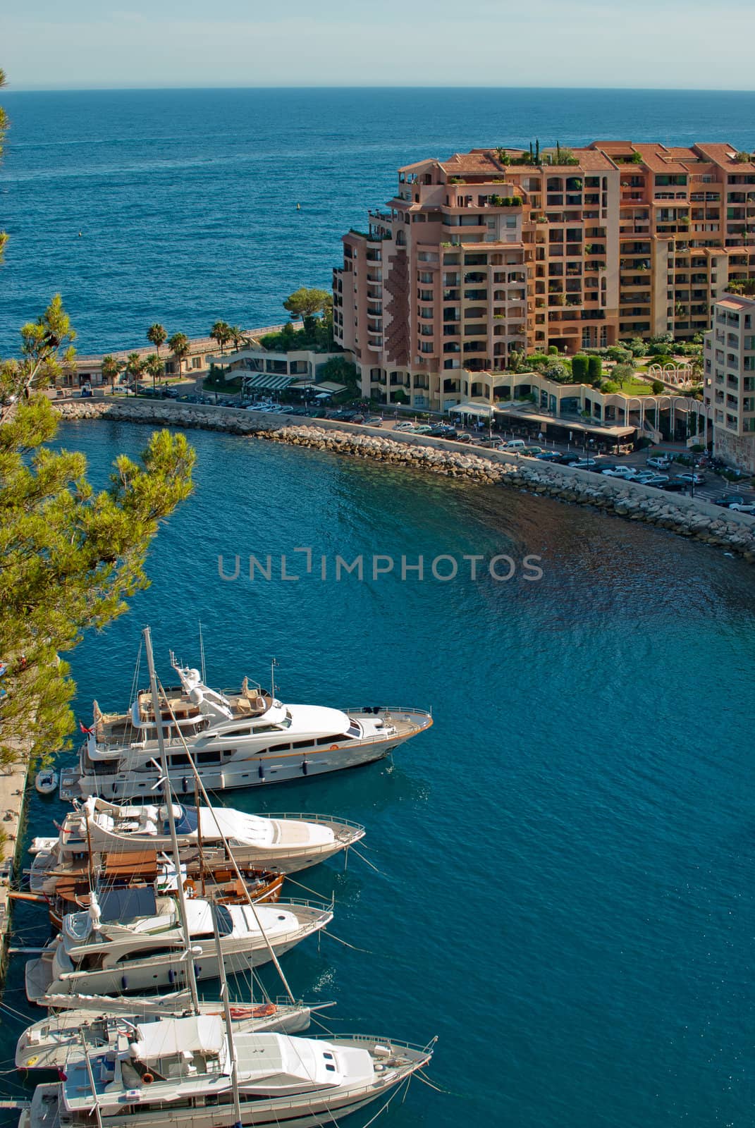 Yachts and apartments in port Fontvielle in Monte Carlo