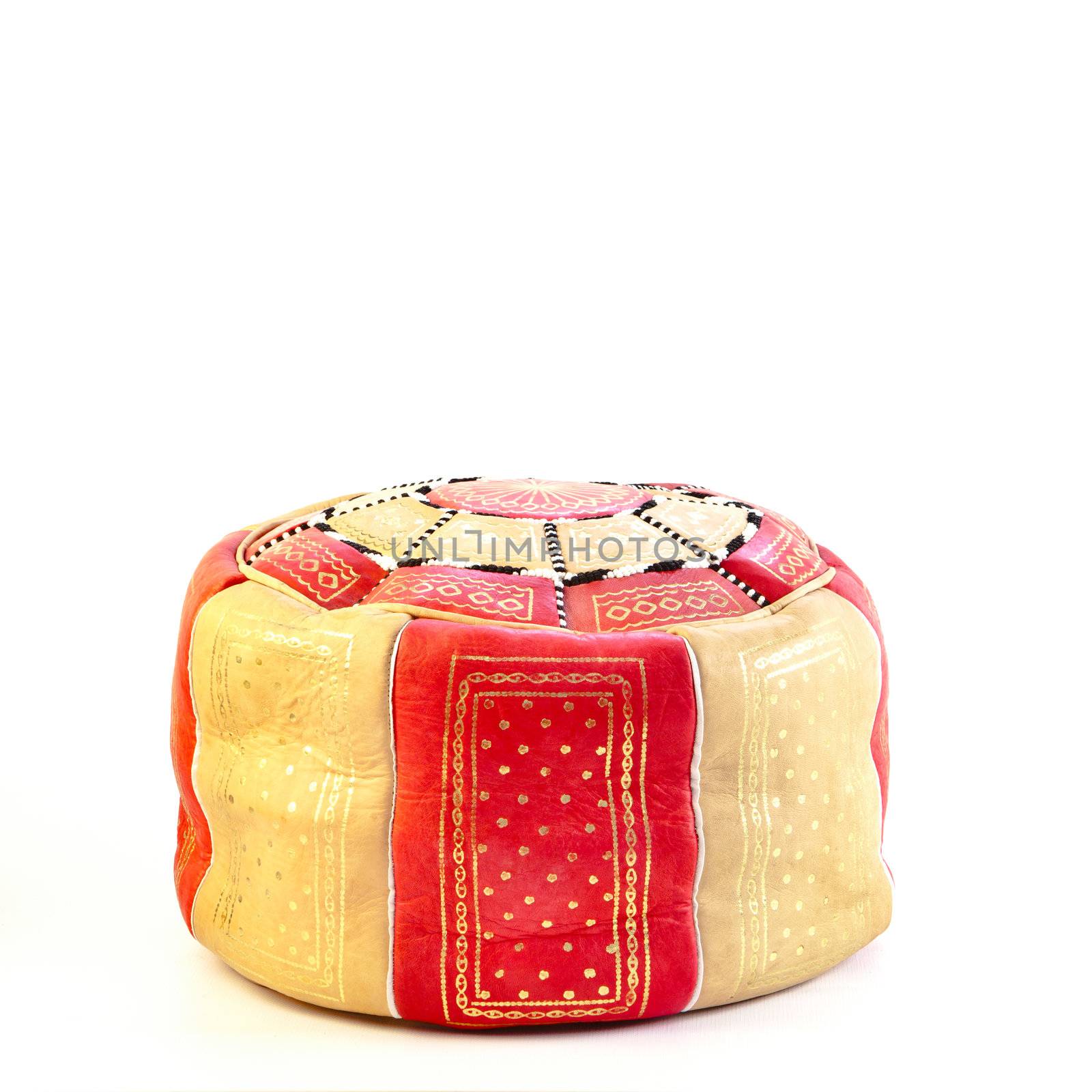 Traditional moroccan leather cushion seat on a white background