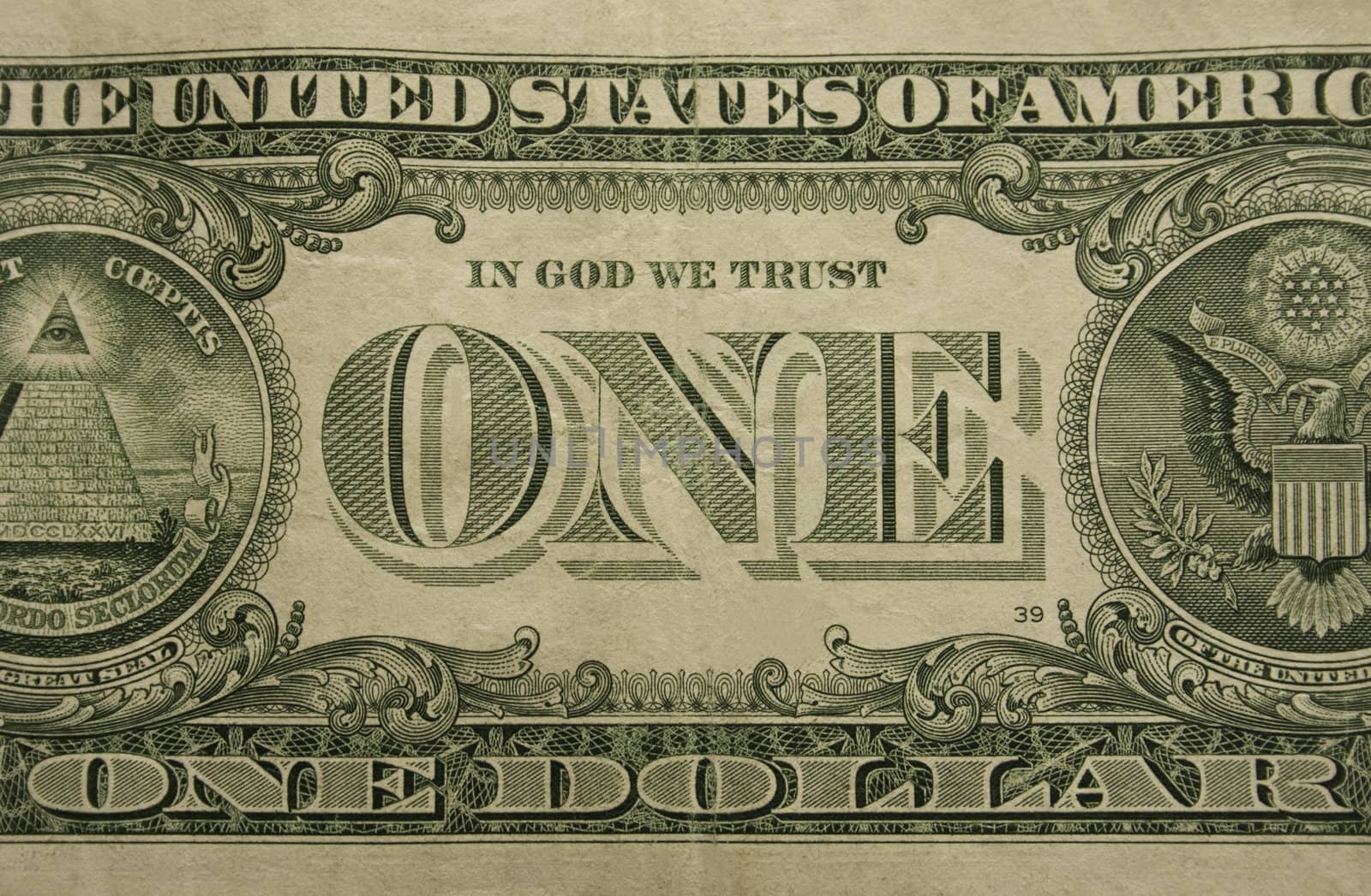Bent one dollar bill
