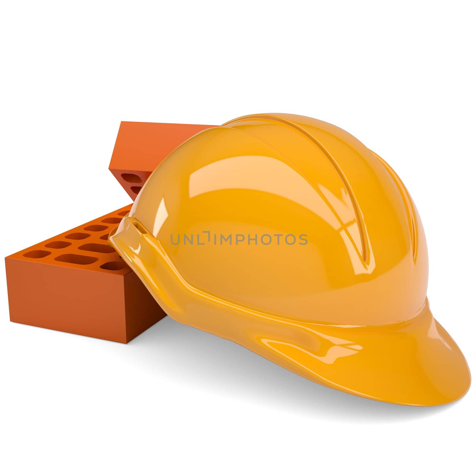 Building bricks and helmet. Isolated render on a white background