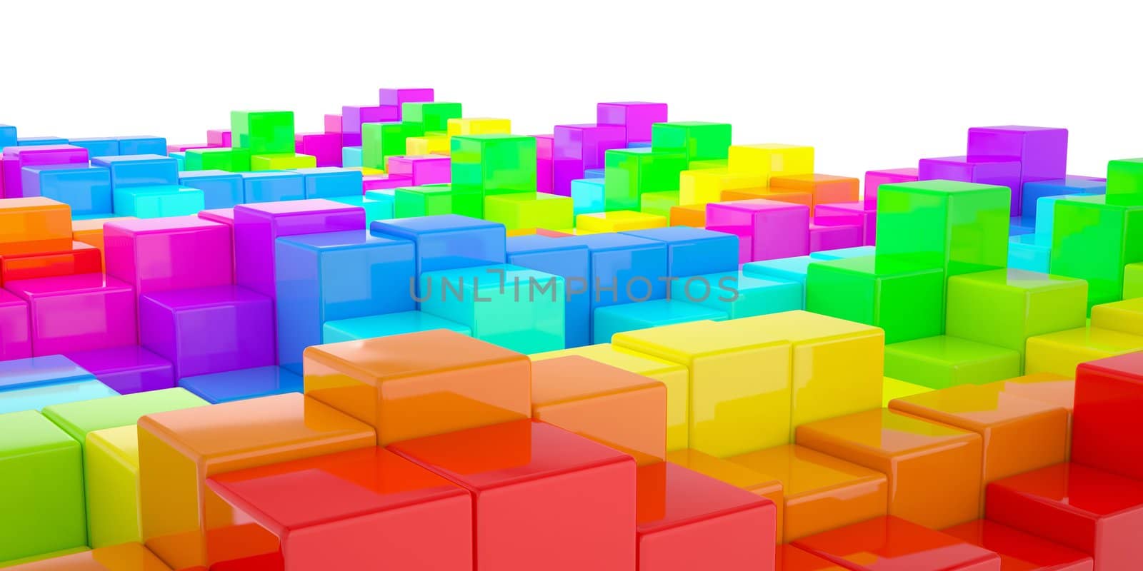 Abstract wall of colored cubes. 3d render