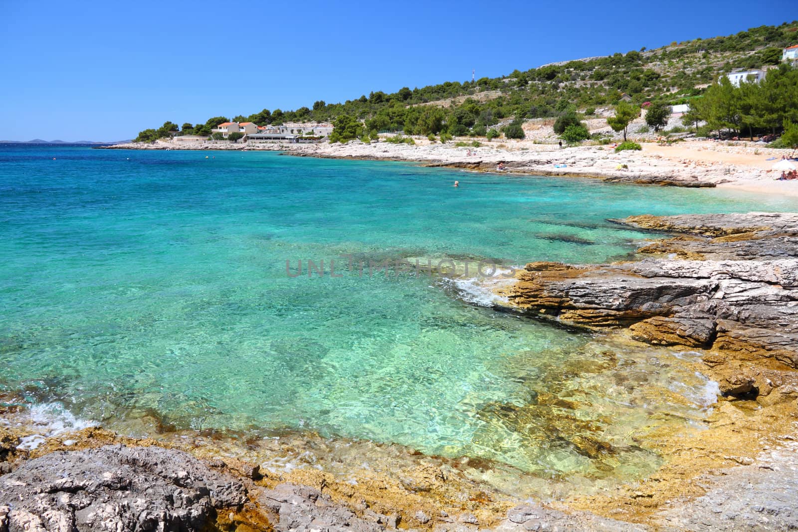 Croatia - beautiful Mediterranean coast landscape in Dalmatia. Dolac beach - Adriatic Sea.