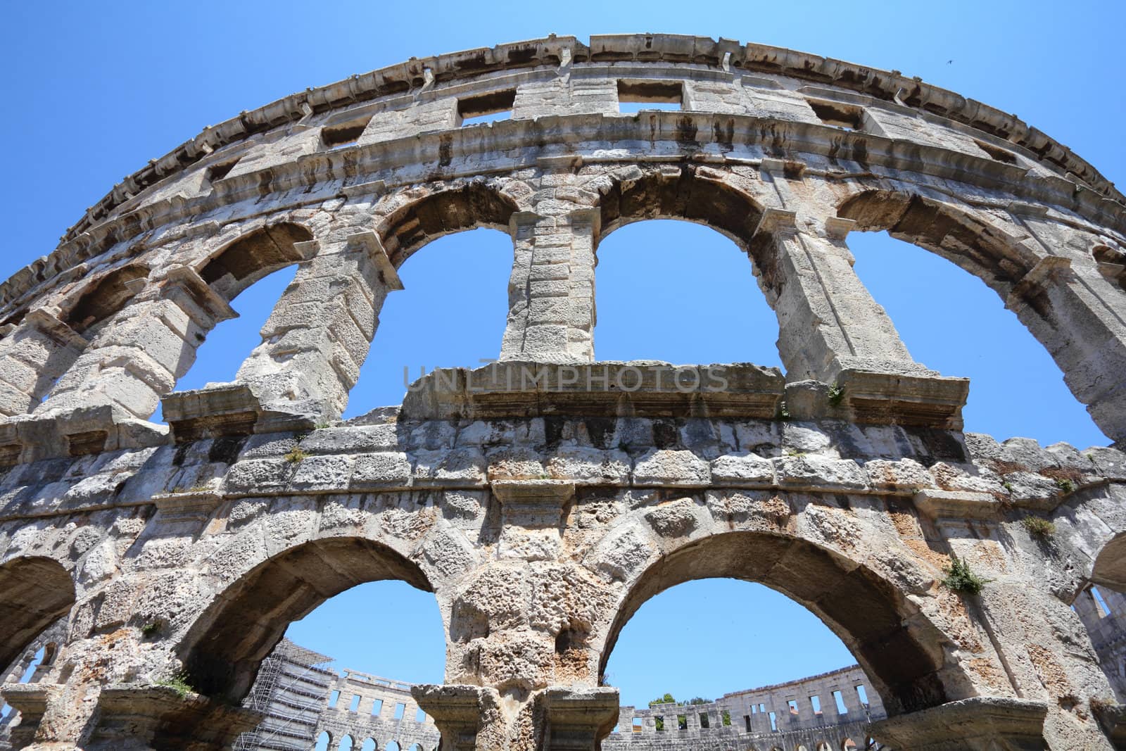 Croatia - Pula on Istria peninsula. Famous Roman amphitheatre, ancient monument.