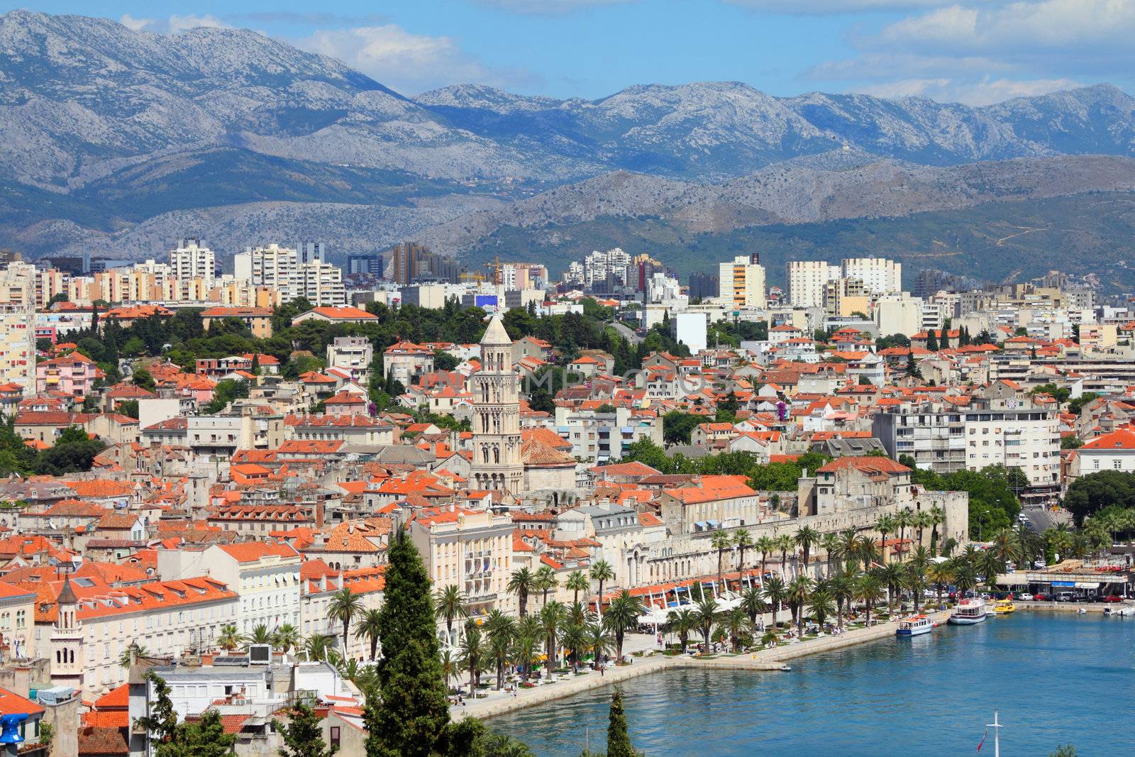 Croatia - Split in Dalmatia. Old town - famous UNESCO World Heritage Site. Mosor mountains in background.