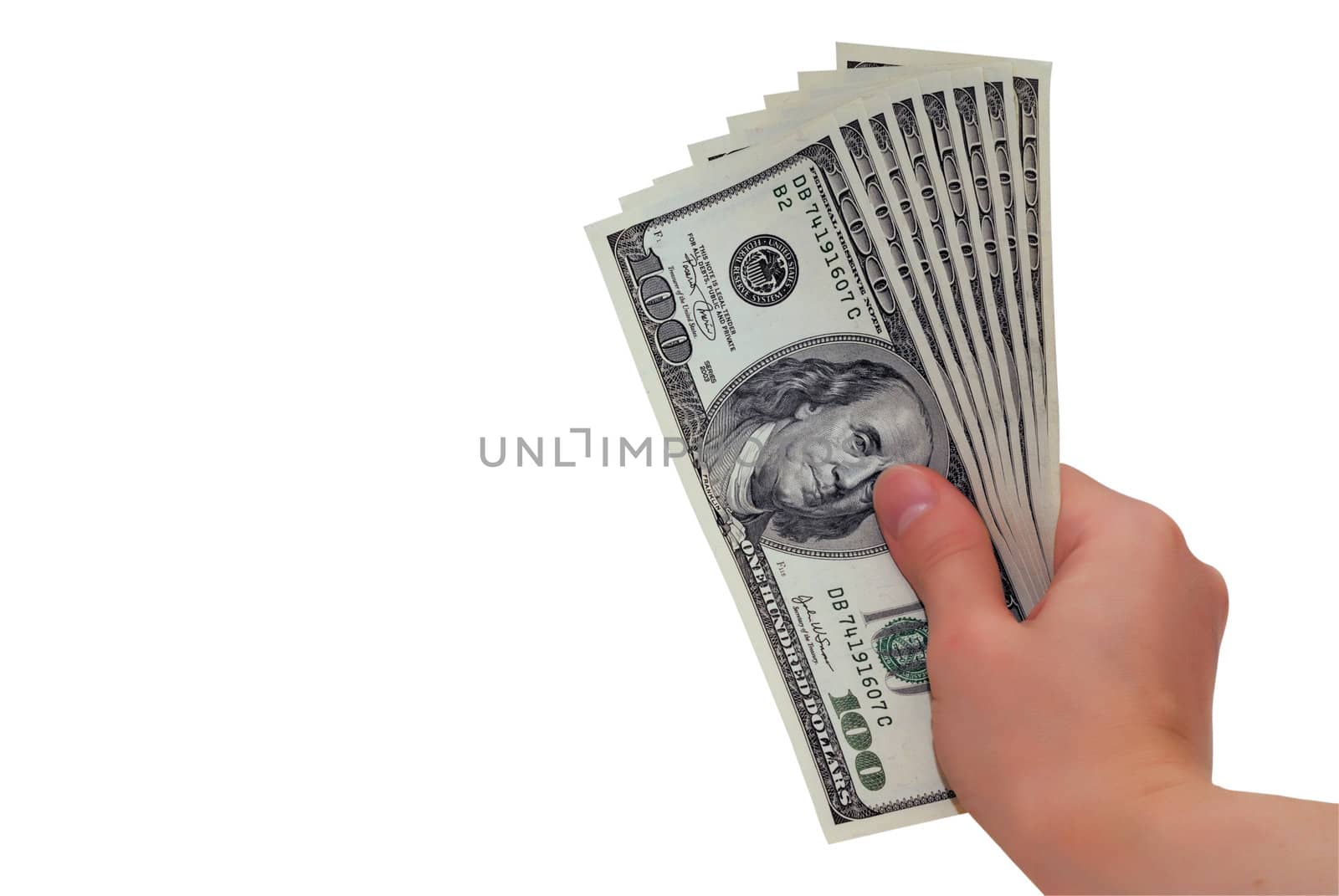 Hand with money isolated on white background