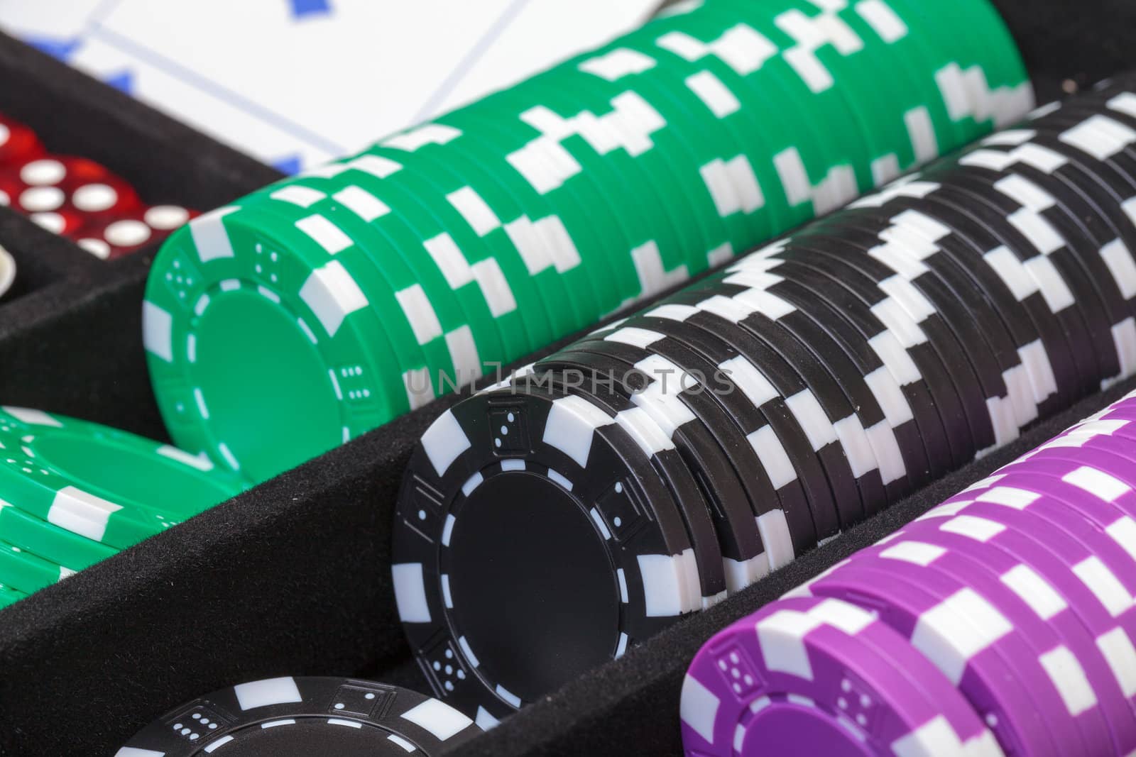 Stacks of Multicolored Poker Chips, closeup
